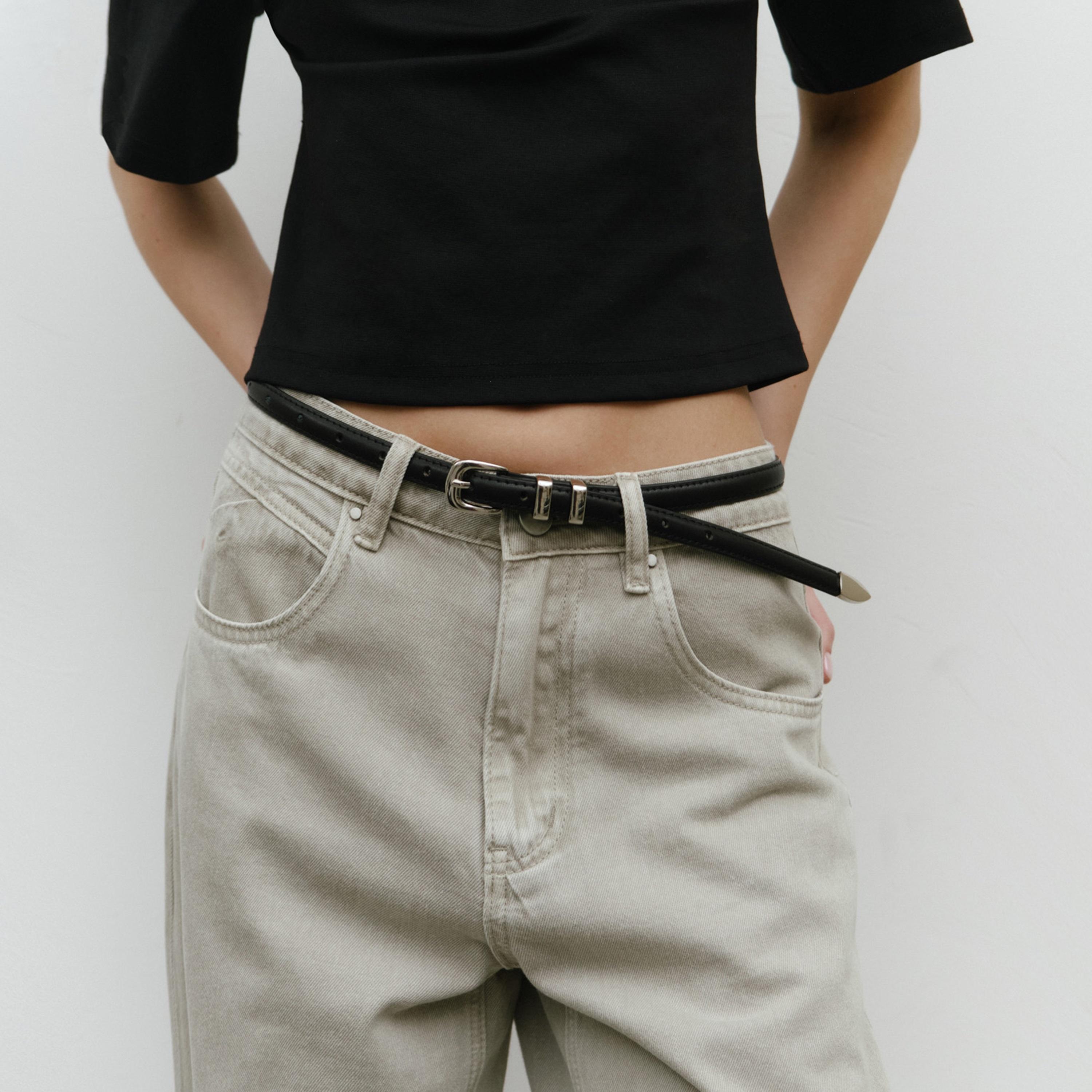 حزام ليتشي جلدي رفيع للنساء بلون أسود وإبزيم دبوس | مقاس موحد | blt0252-women-clothingaccessories-belts-image-1