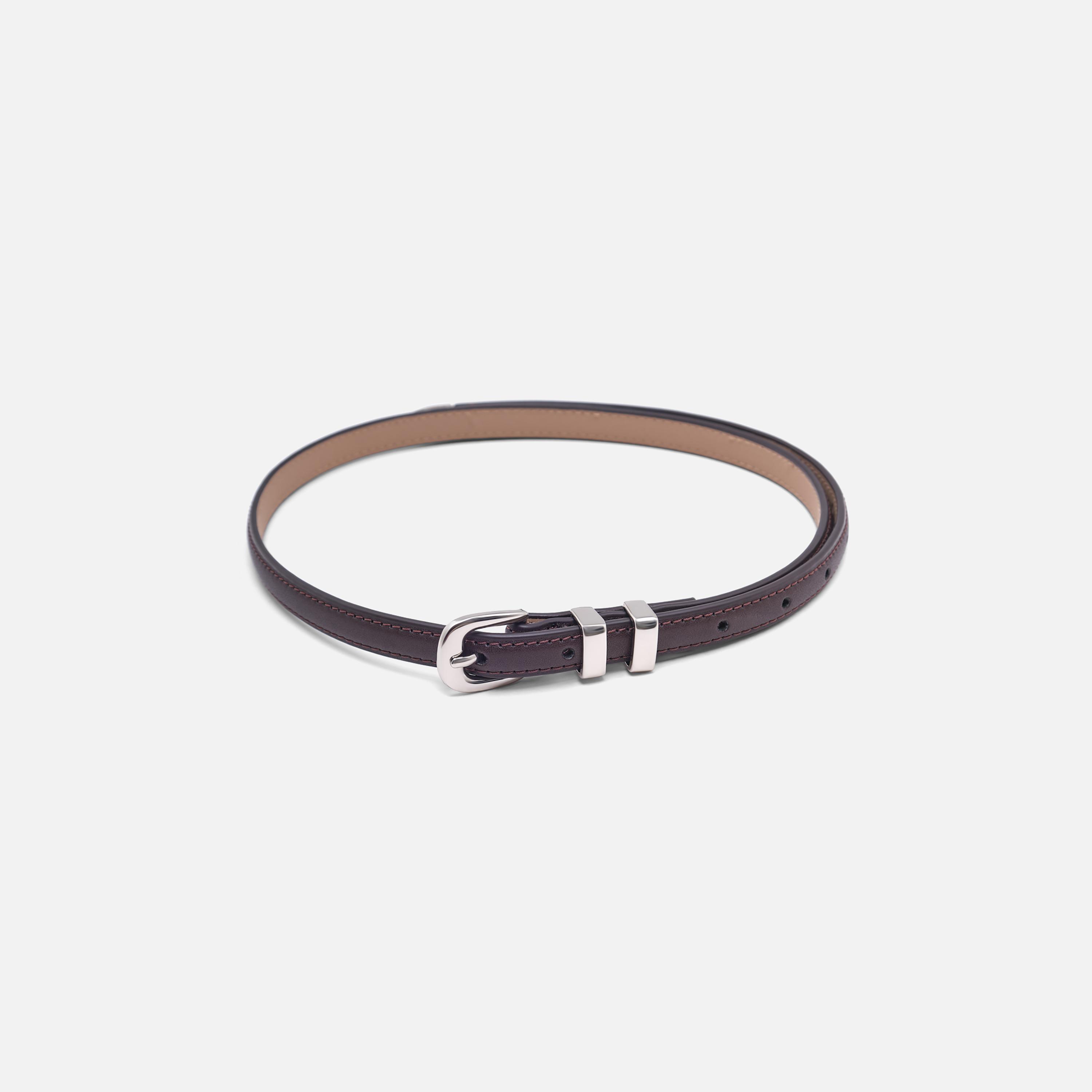 حزام ليتشي جلدي رفيع للنساء بلون بني وإبزيم دبوس | مقاس موحد | blt0253-women-clothingaccessories-belts-image-1