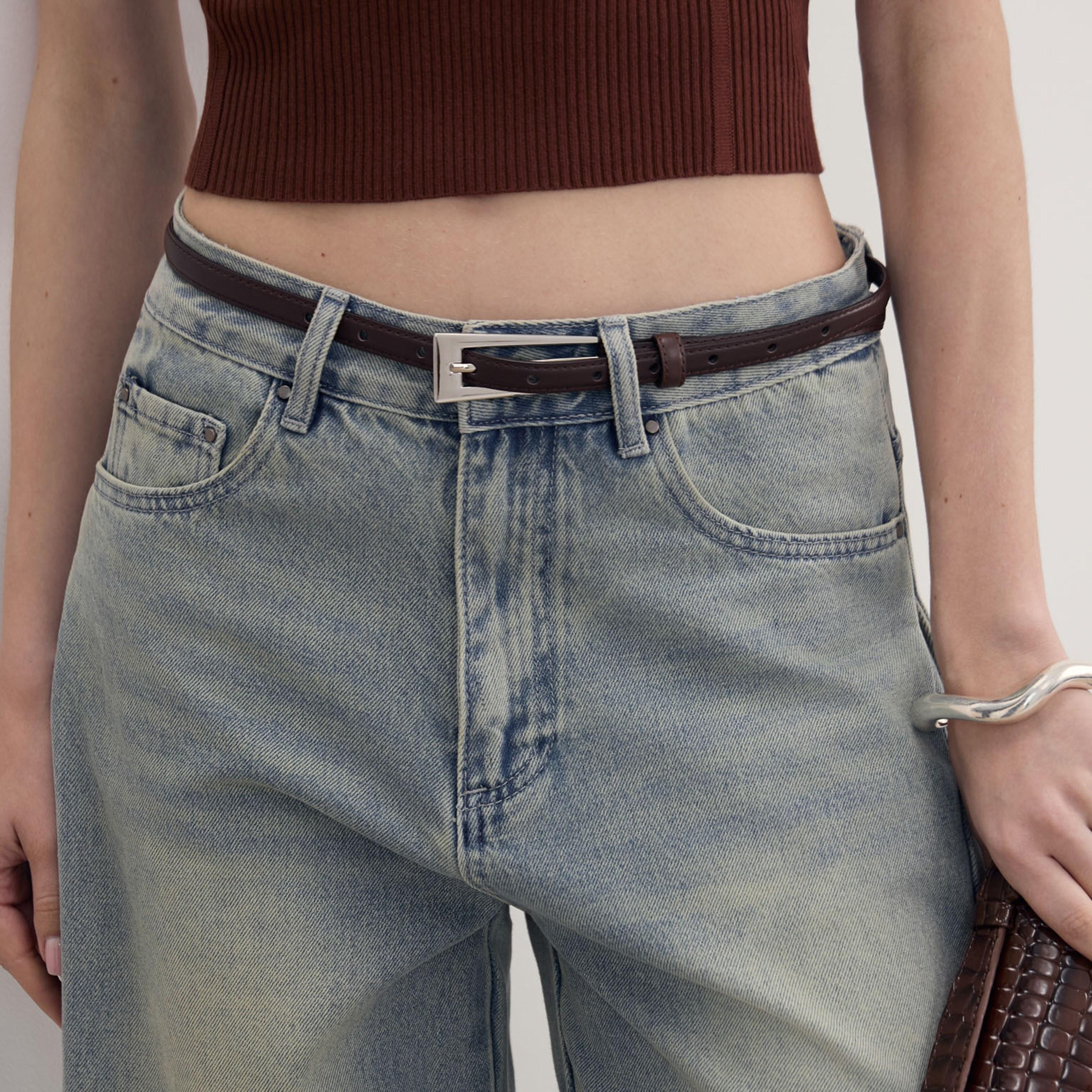 حزام ليتشي جلدي رفيع للنساء بلون بني وإبزيم دبوس | مقاس موحد | blt0288-women-clothingaccessories-belts-image-4