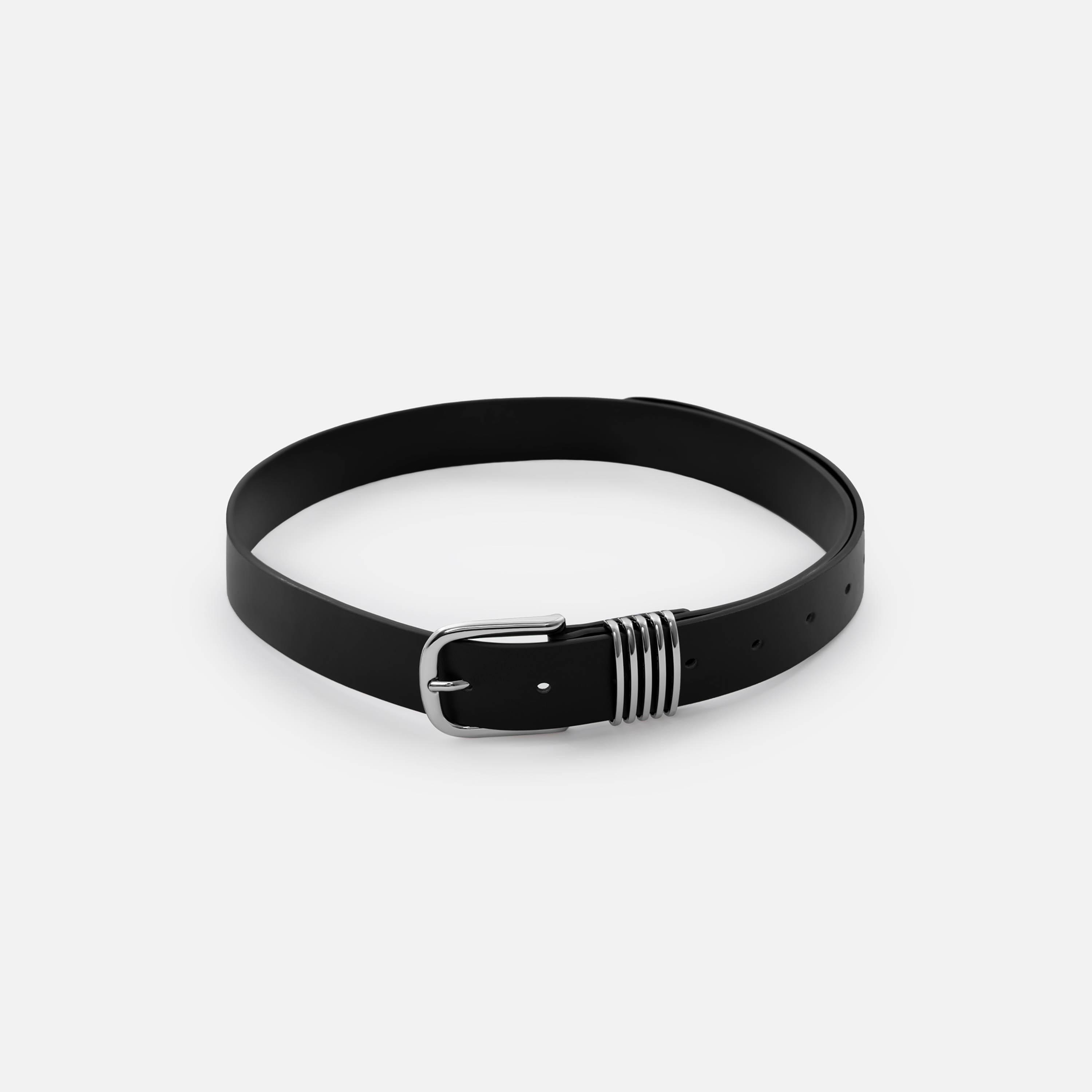 حزام ليتشي جلدي رفيع للنساء بلون أسود وإبزيم دبوس | مقاس موحد | blt0292-women-clothingaccessories-belts-image-2