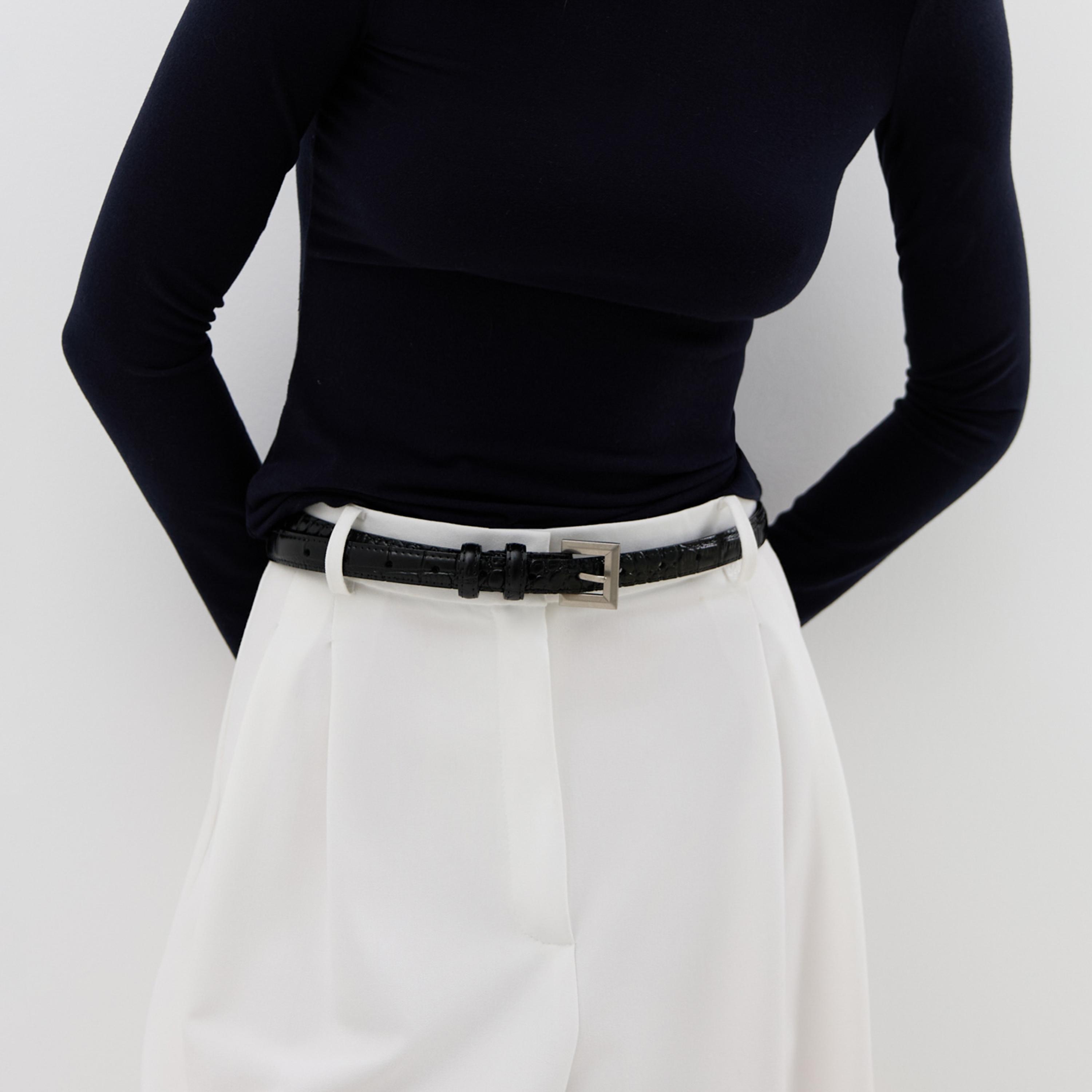 حزام ليتشي جلدي رفيع للنساء بلون أسود وإبزيم دبوس | مقاس موحد | blt0293-women-clothingaccessories-belts-image-1
