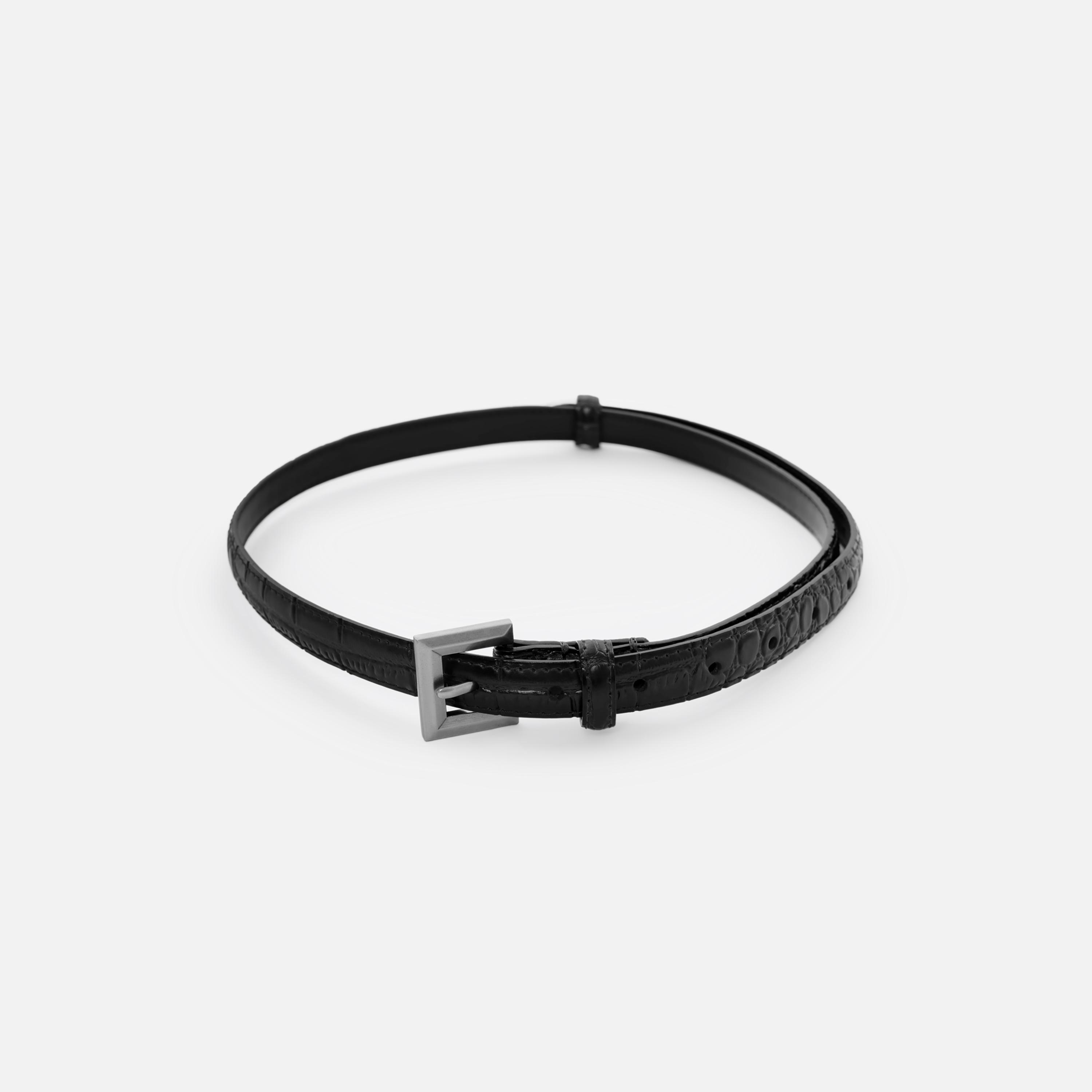 حزام ليتشي جلدي رفيع للنساء بلون أسود وإبزيم دبوس | مقاس موحد | blt0293-women-clothingaccessories-belts-image-2