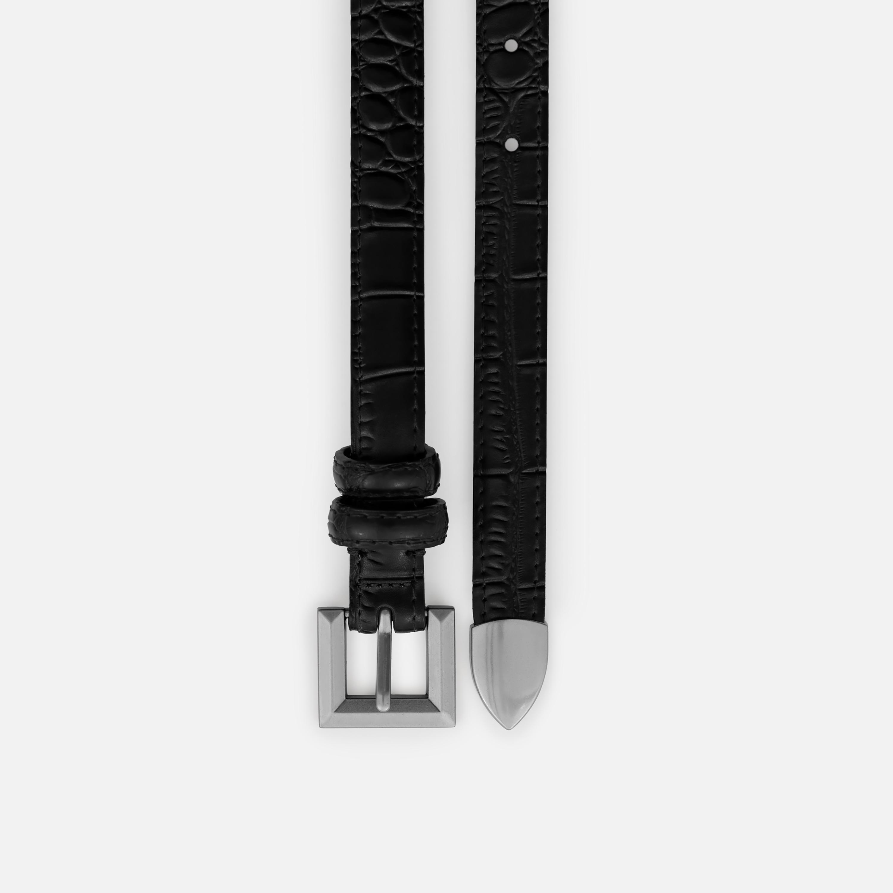 حزام ليتشي جلدي رفيع للنساء بلون أسود وإبزيم دبوس | مقاس موحد | blt0293-women-clothingaccessories-belts-image-3