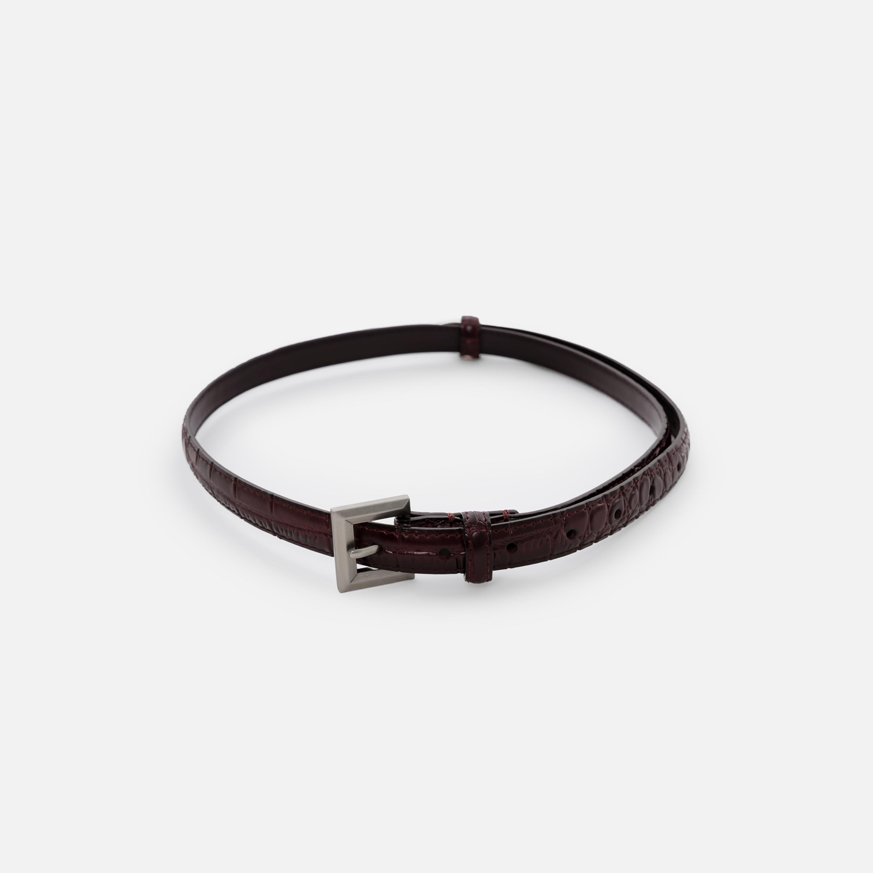 حزام ليتشي جلدي رفيع للنساء بلون بني وإبزيم دبوس | مقاس موحد | blt0294-women-clothingaccessories-belts-image-1