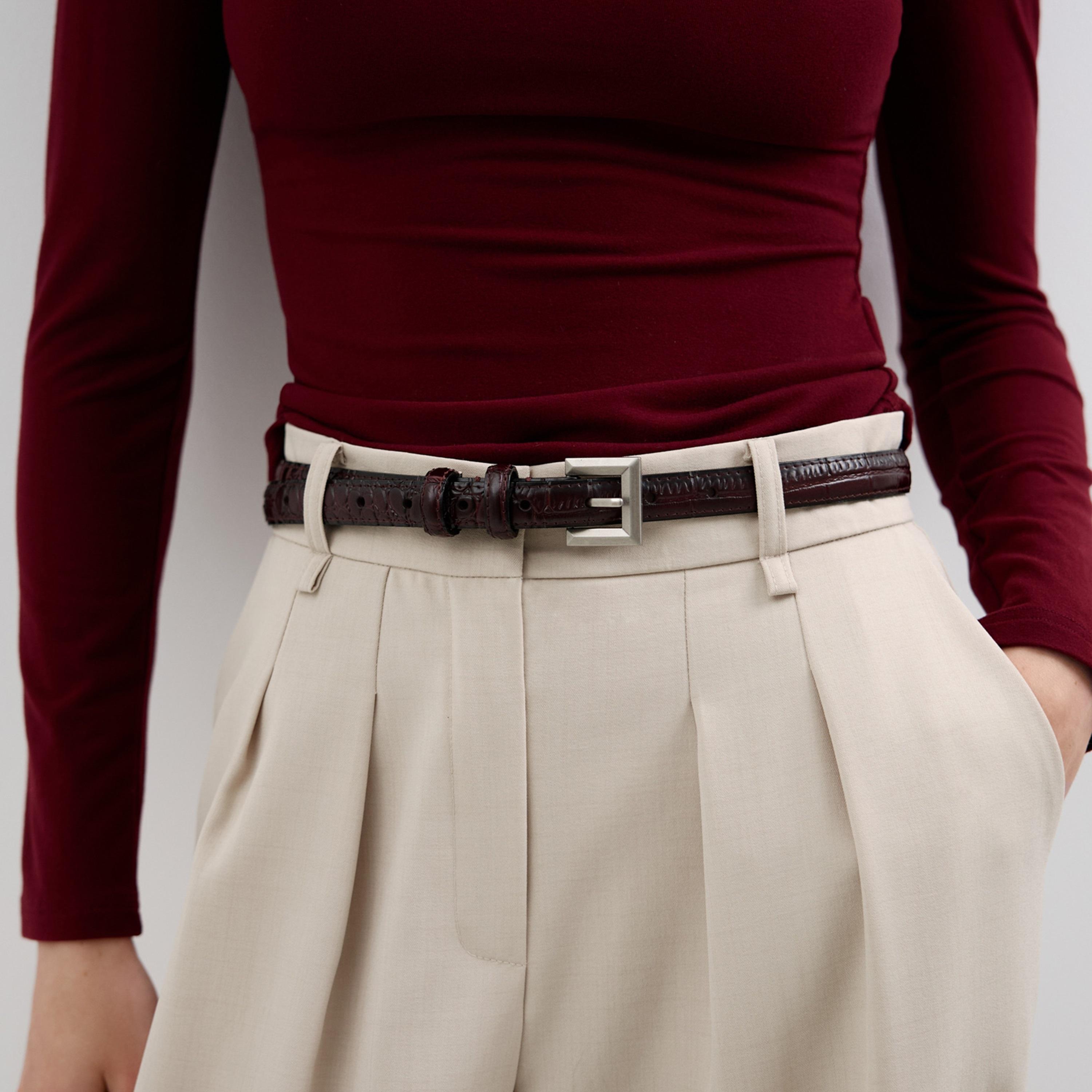 حزام ليتشي جلدي رفيع للنساء بلون بني وإبزيم دبوس | مقاس موحد | blt0294-women-clothingaccessories-belts-image-3