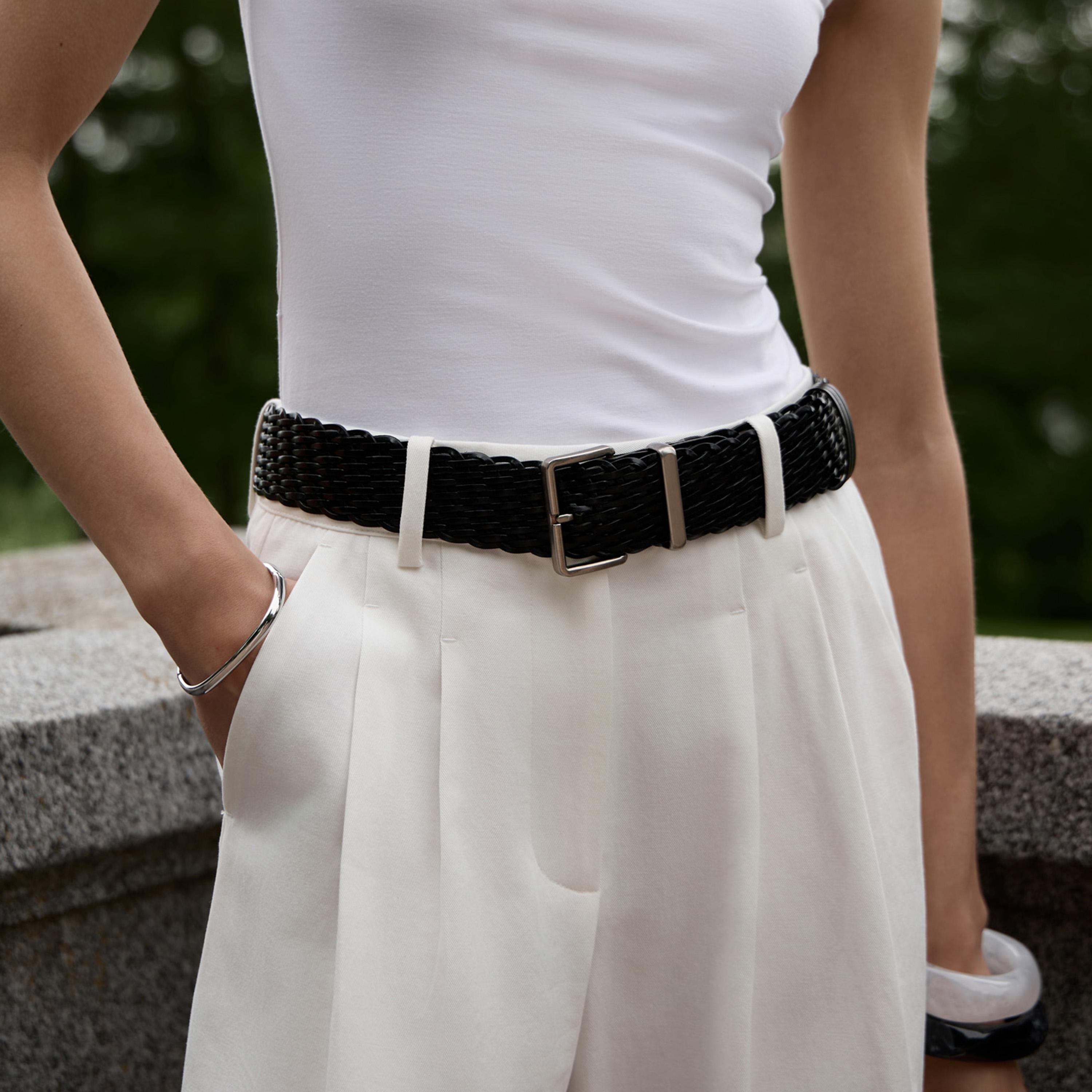 حزام ليتشي جلدي عريض للنساء بلون أسود وإبزيم دبوس | مقاس موحد | blt0295-women-clothingaccessories-belts-image-1