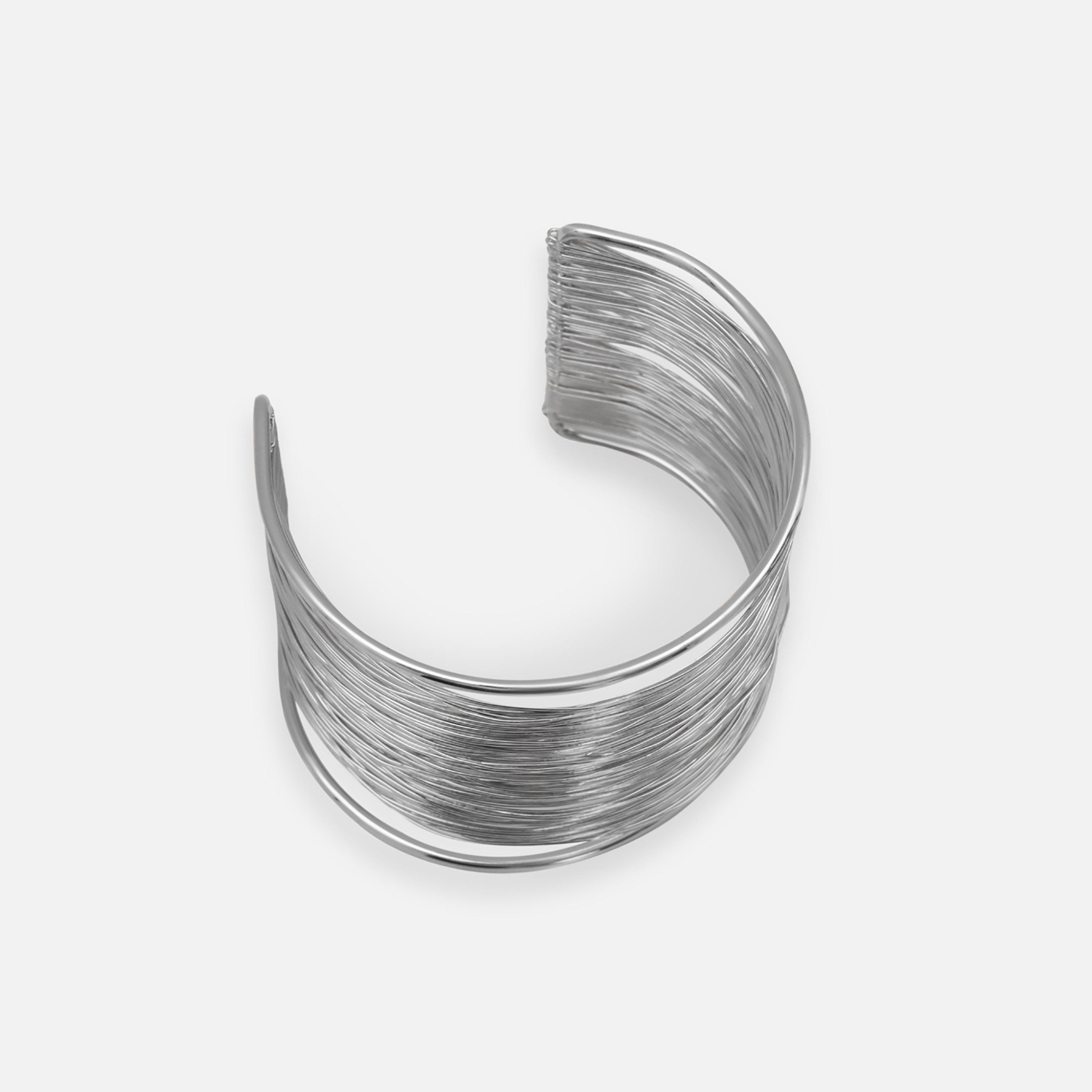 سوار ليتشي فضي للنساء من سبيكة النحاس بتصميم أسلاك متعددة الطبقات-women-watchesandjewellery-jewellery-banglesandbracelets-image-2
