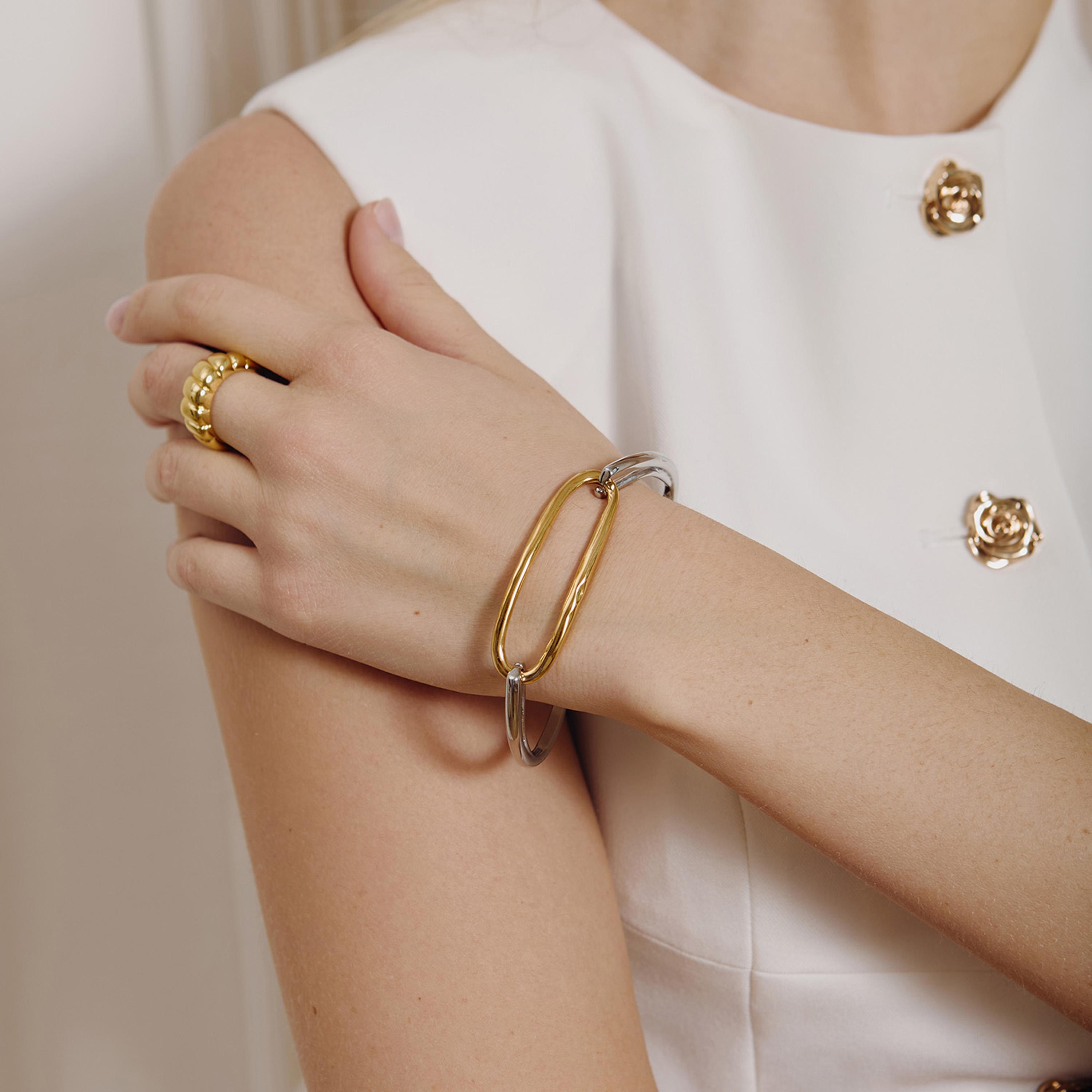 سوار ليتشي فضي من الستانلس ستيل بتصميم ذو لونين-women-watchesandjewellery-jewellery-banglesandbracelets-image-1
