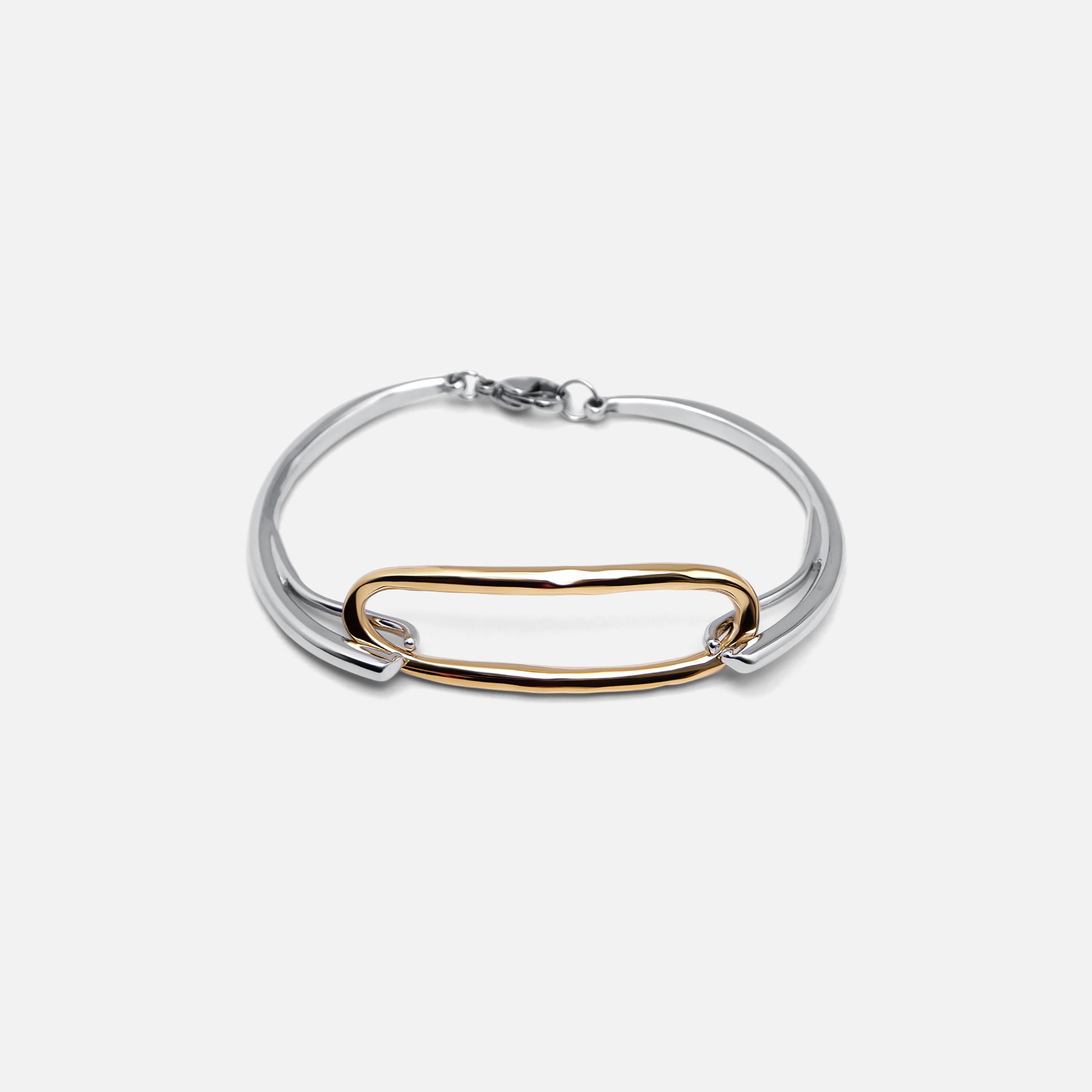 سوار ليتشي فضي من الستانلس ستيل بتصميم ذو لونين-women-watchesandjewellery-jewellery-banglesandbracelets-image-2