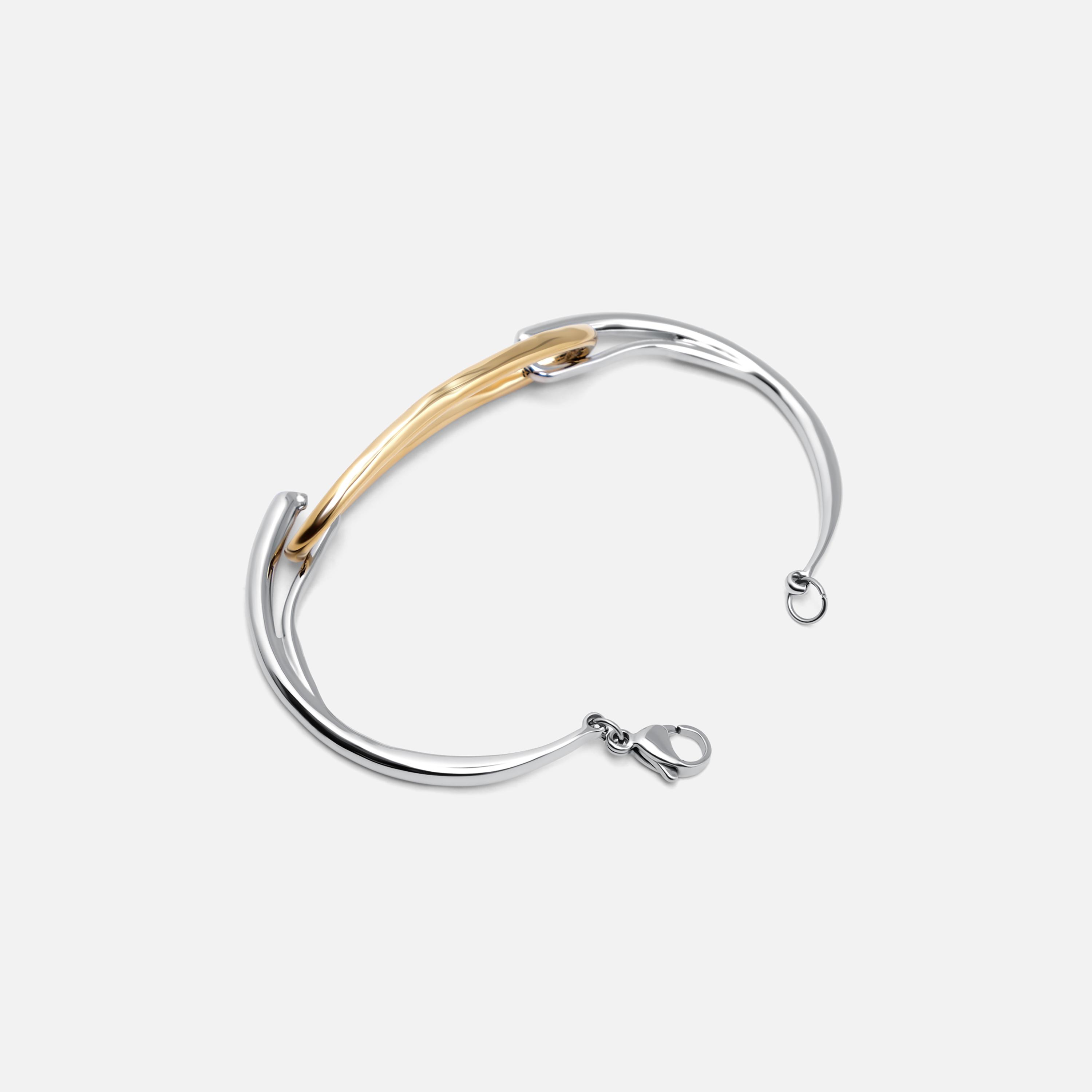 سوار ليتشي فضي من الستانلس ستيل بتصميم ذو لونين-women-watchesandjewellery-jewellery-banglesandbracelets-image-3