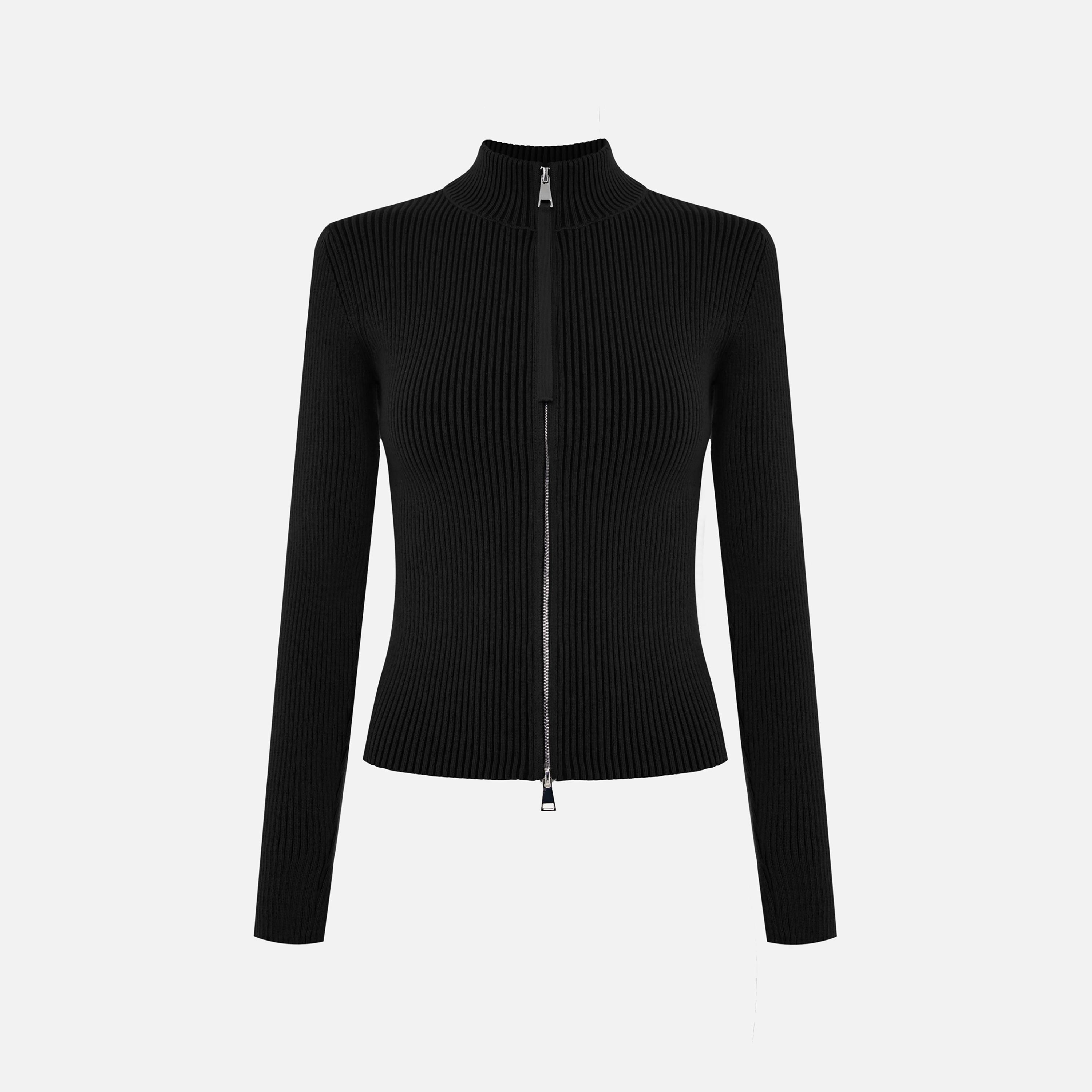 كارديجان حريمي بملمس مضلع وياقة مرتفعة من ليتشي-women-winterwear-cardigansandjumpers-cardigans-image-5