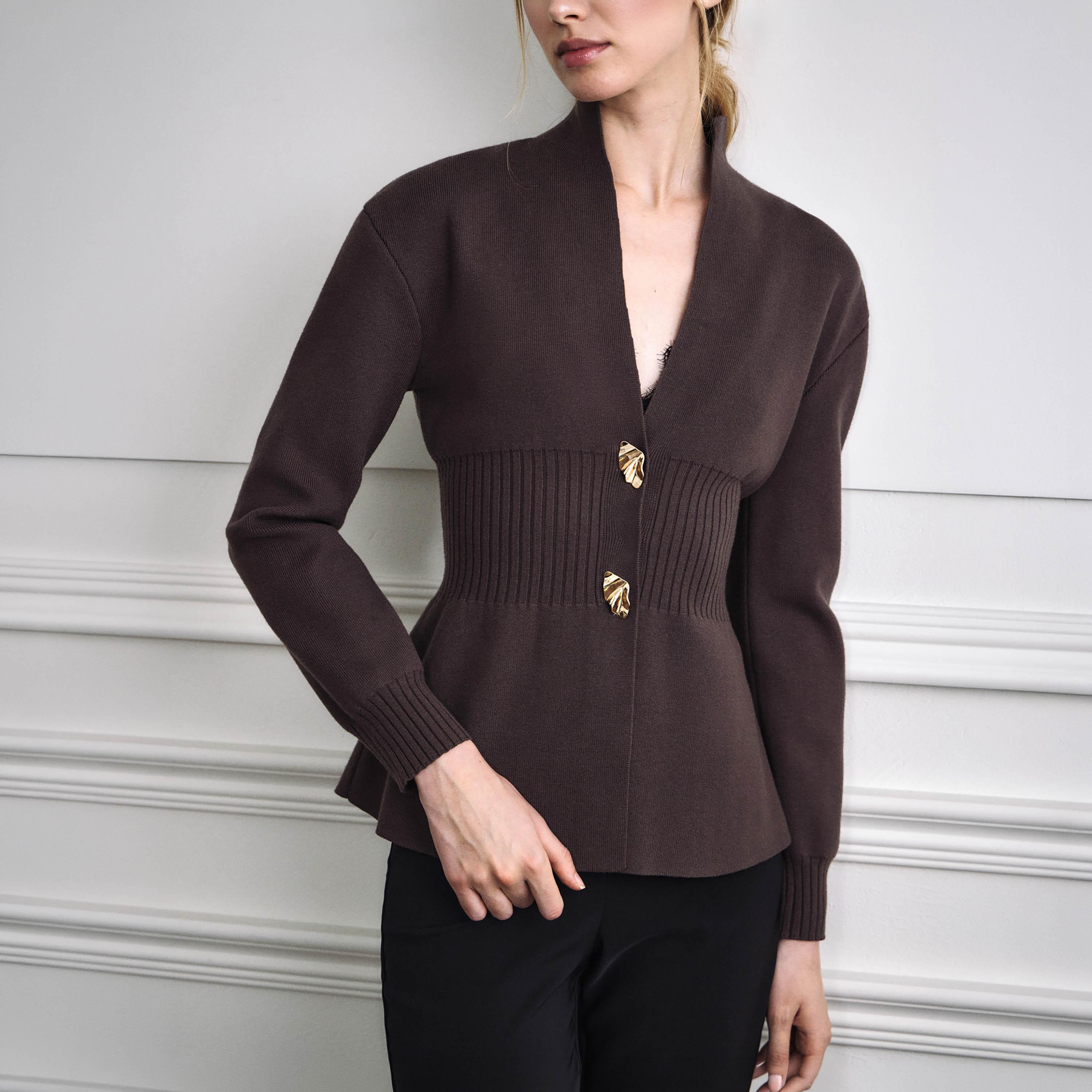 كارديجان بيبلوم حريمي بياقة قائمة من ليتشي-women-winterwear-cardigansandjumpers-cardigans-image-3