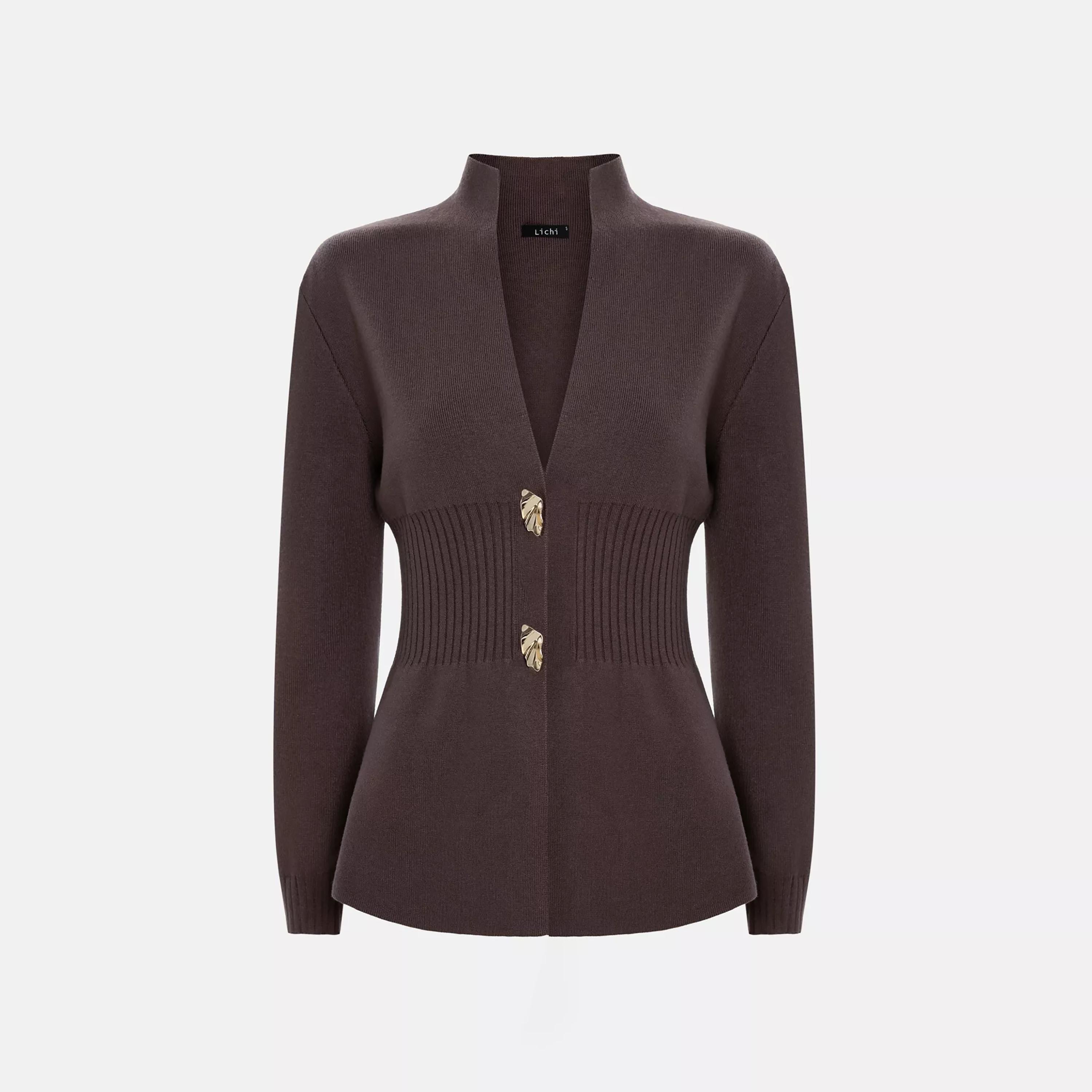 كارديجان بيبلوم حريمي بياقة قائمة من ليتشي-women-winterwear-cardigansandjumpers-cardigans-image-5