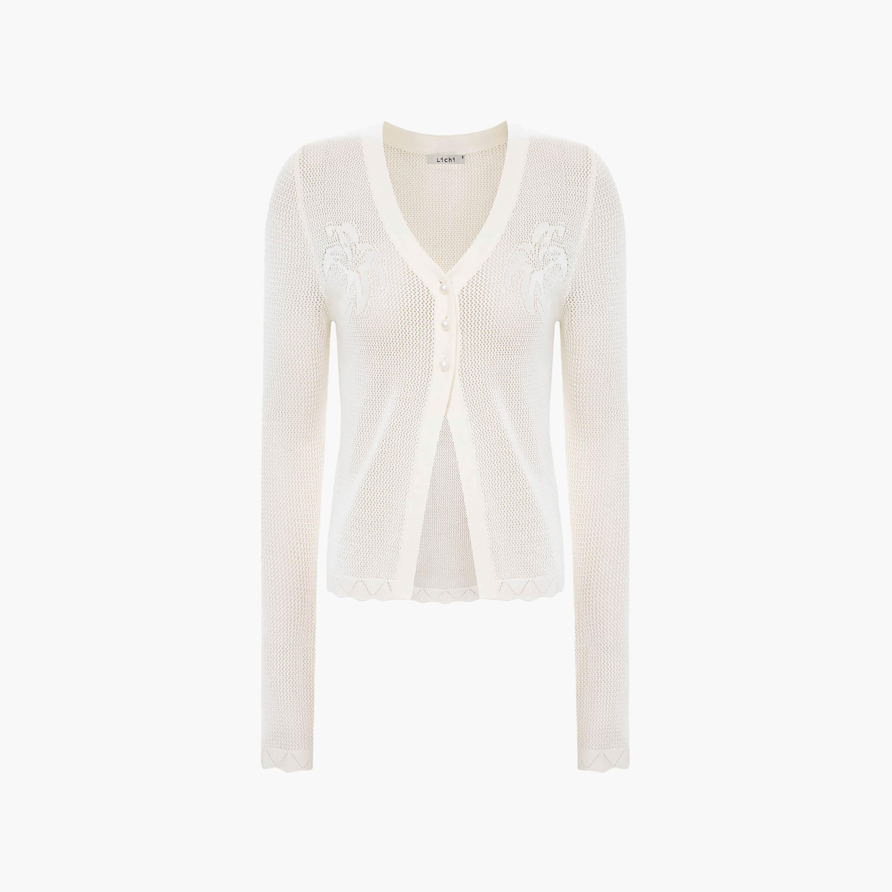 كارديجان جيرسي محبوك للنساء باللون الكريمي من ليتشي-women-winterwear-cardigansandjumpers-cardigans-image-5