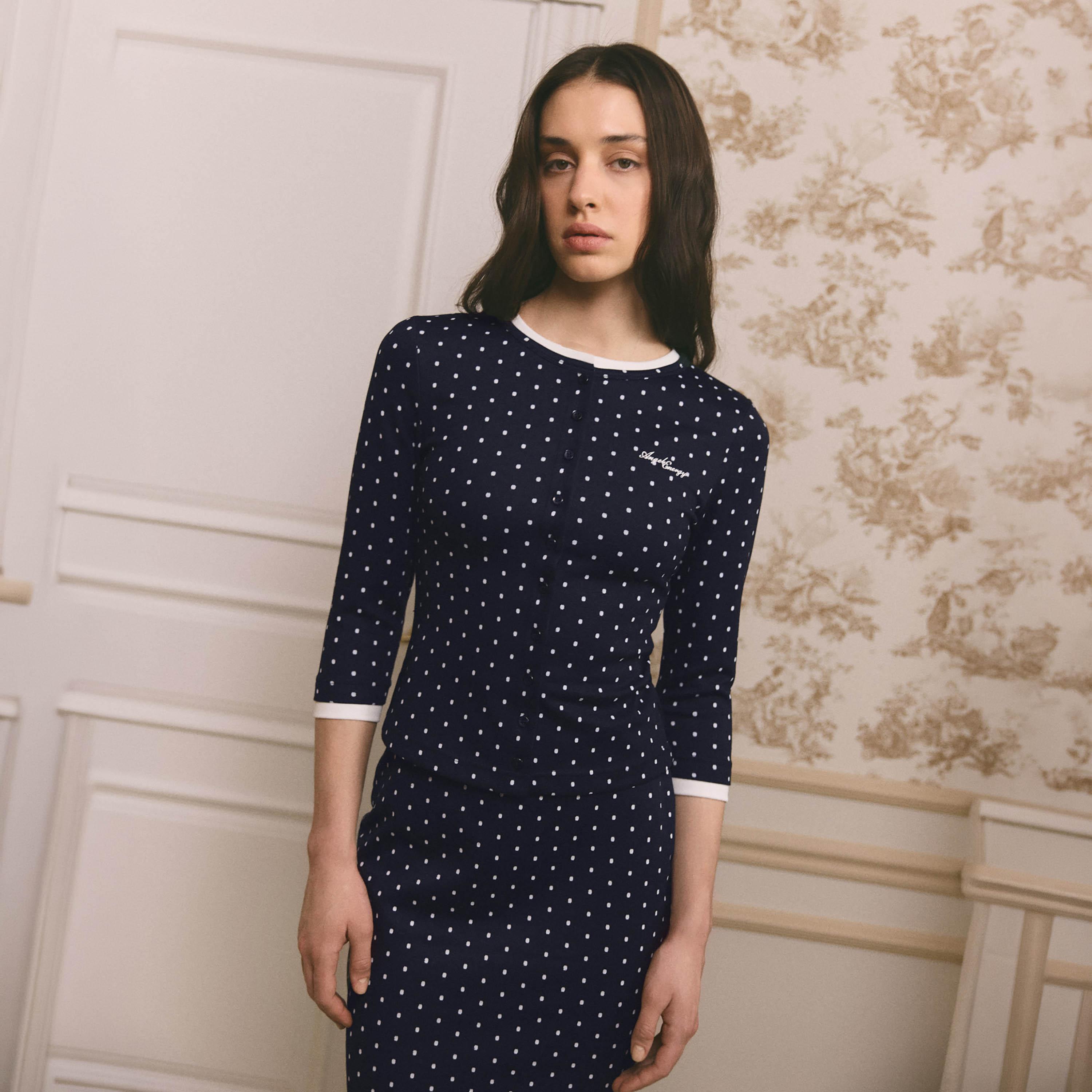 كارديجان نسائي بنقشة تنقيط (بولكا دوت) باللون الكحلي من ليتشي-women-winterwear-cardigansandjumpers-cardigans-image-1