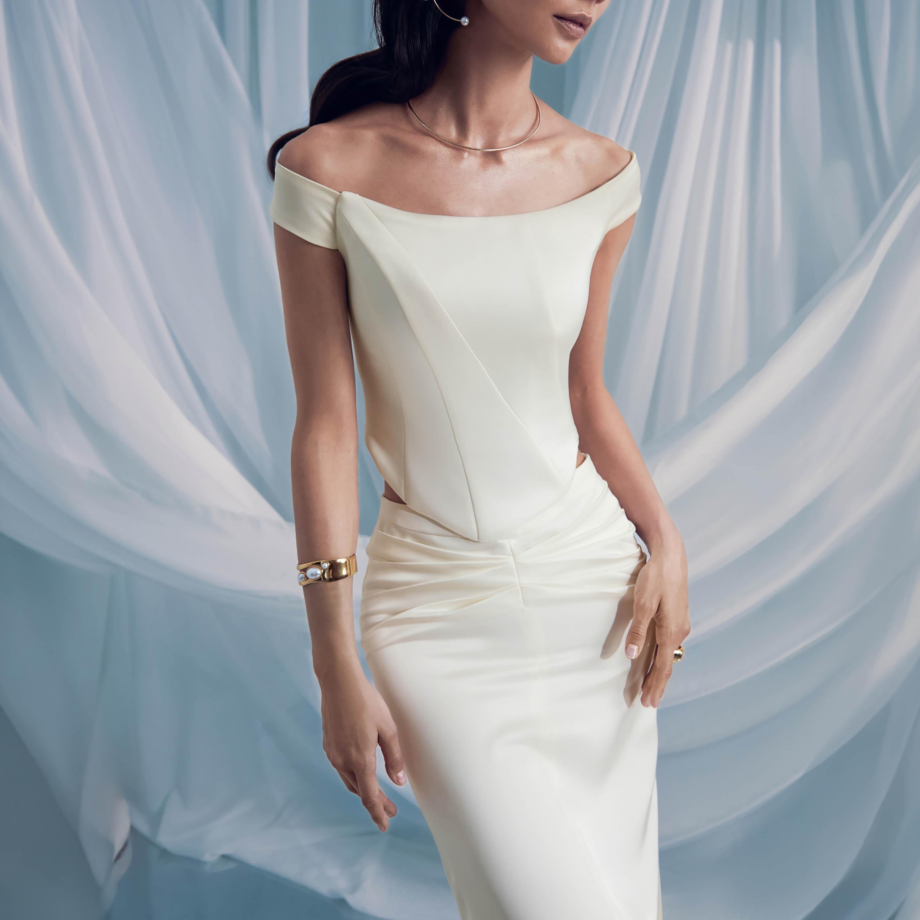 مشد (كورسيه) ستان بألواح غير متماثلة للنساء باللون الكريمي من ليتشي-women-clothing-lingerie-corsets-image-3