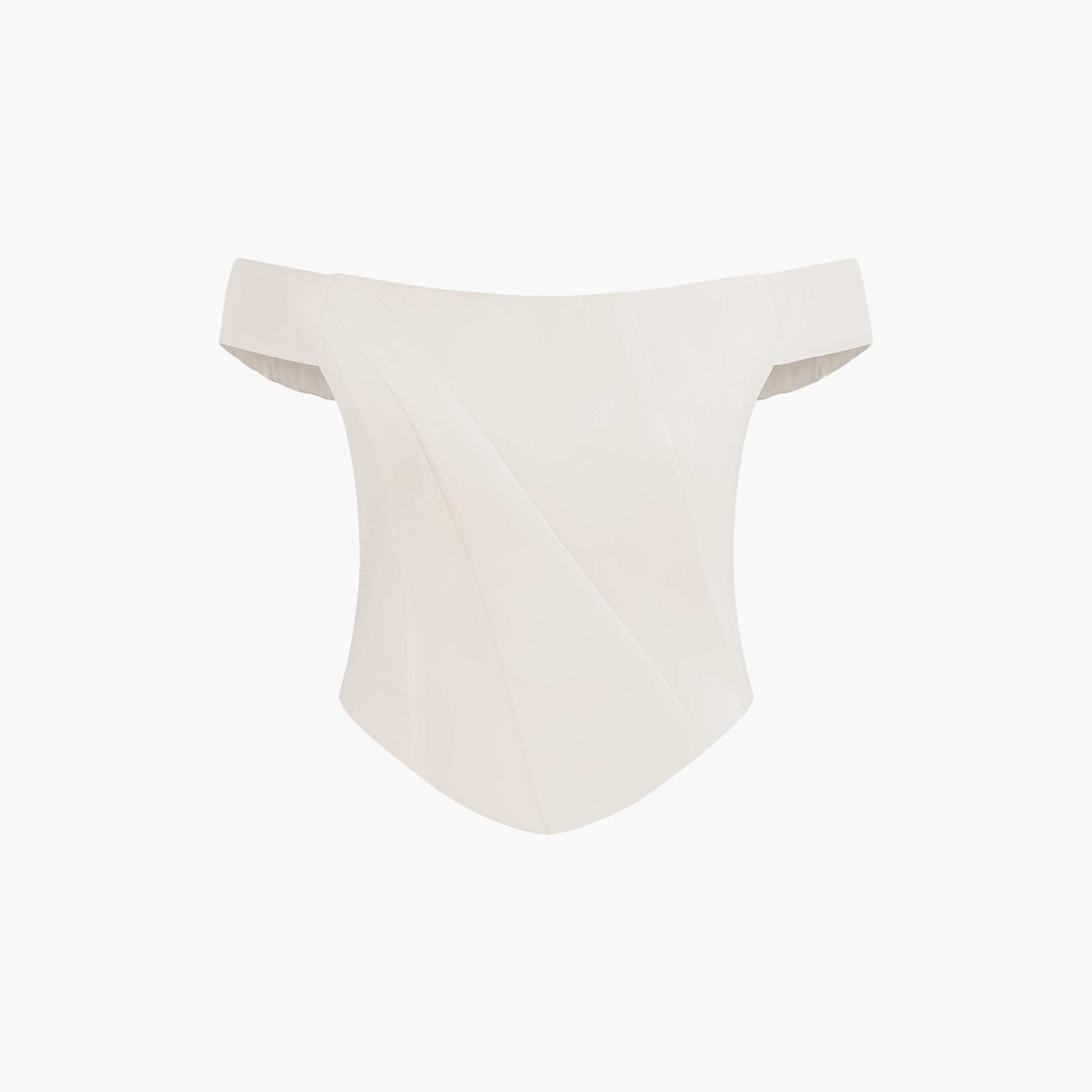 مشد (كورسيه) ستان بألواح غير متماثلة للنساء باللون الكريمي من ليتشي-women-clothing-lingerie-corsets-image-4