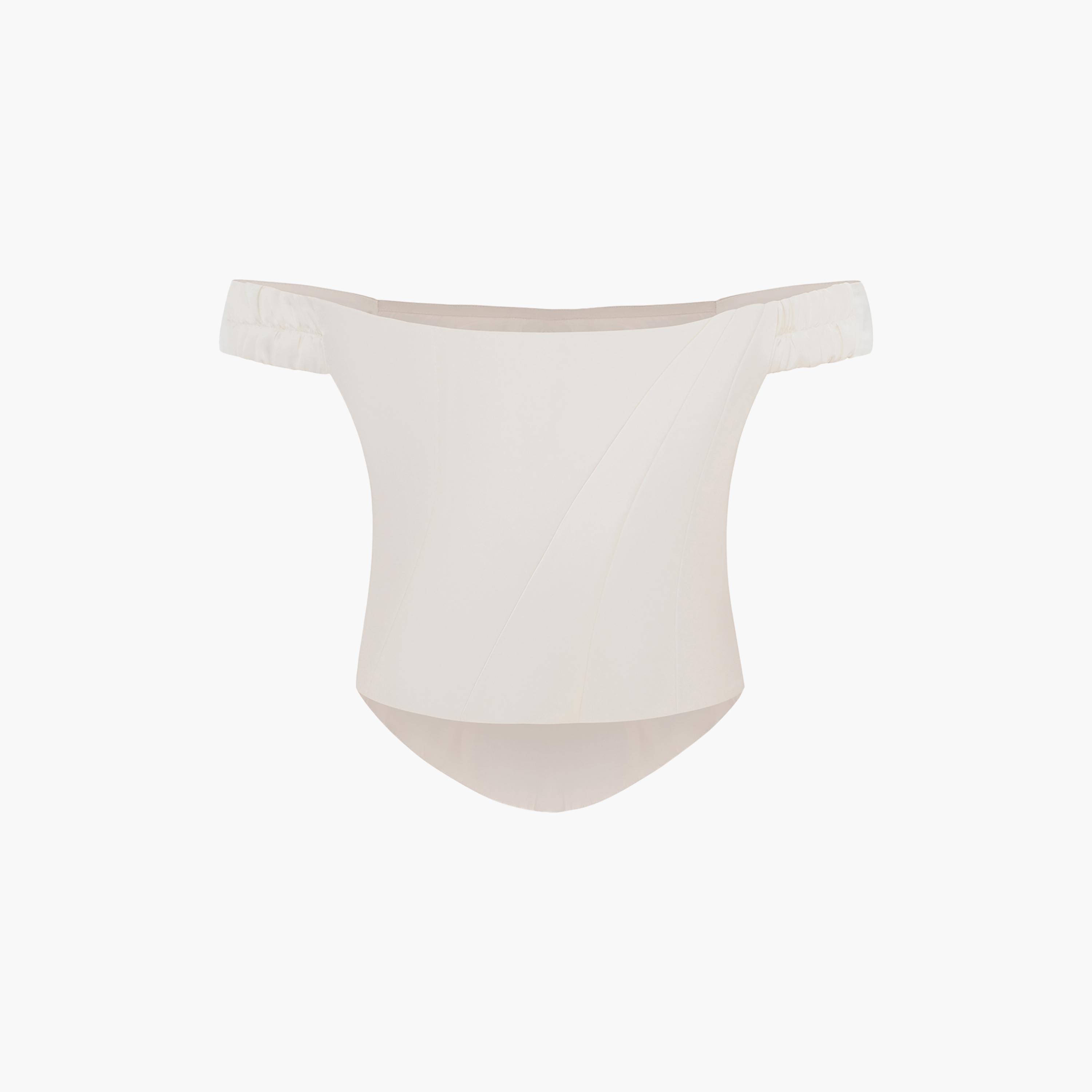 مشد (كورسيه) ستان بألواح غير متماثلة للنساء باللون الكريمي من ليتشي-women-clothing-lingerie-corsets-image-5