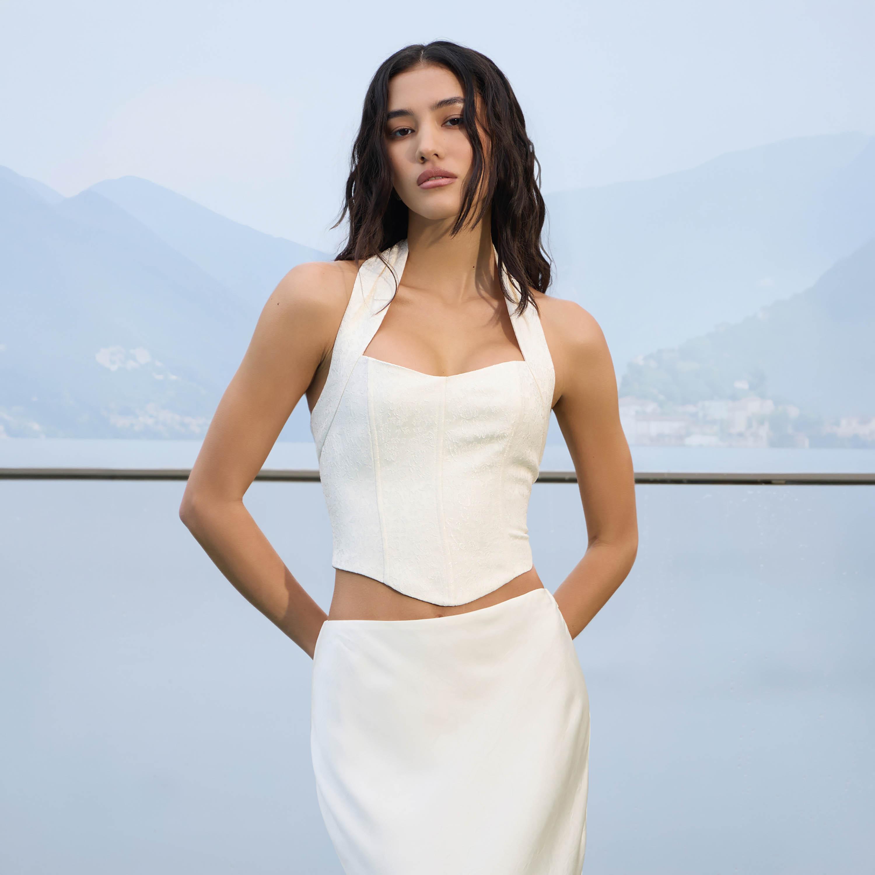 مشد (كورسيه) ستان جاكار بنقشة زهور للنساء باللون الكريمي من ليتشي-women-clothing-lingerie-corsets-image-3