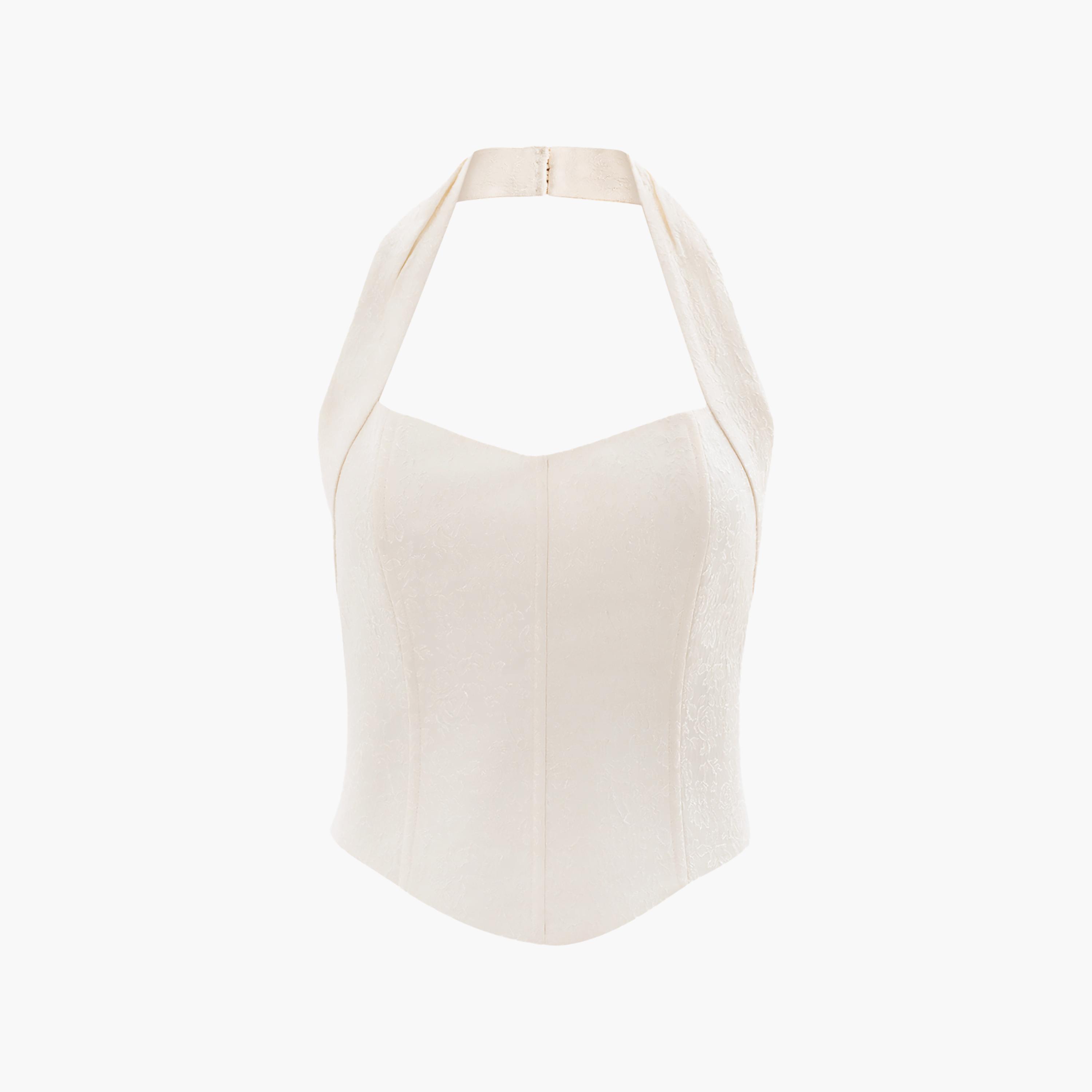 مشد (كورسيه) ستان جاكار بنقشة زهور للنساء باللون الكريمي من ليتشي-women-clothing-lingerie-corsets-image-5