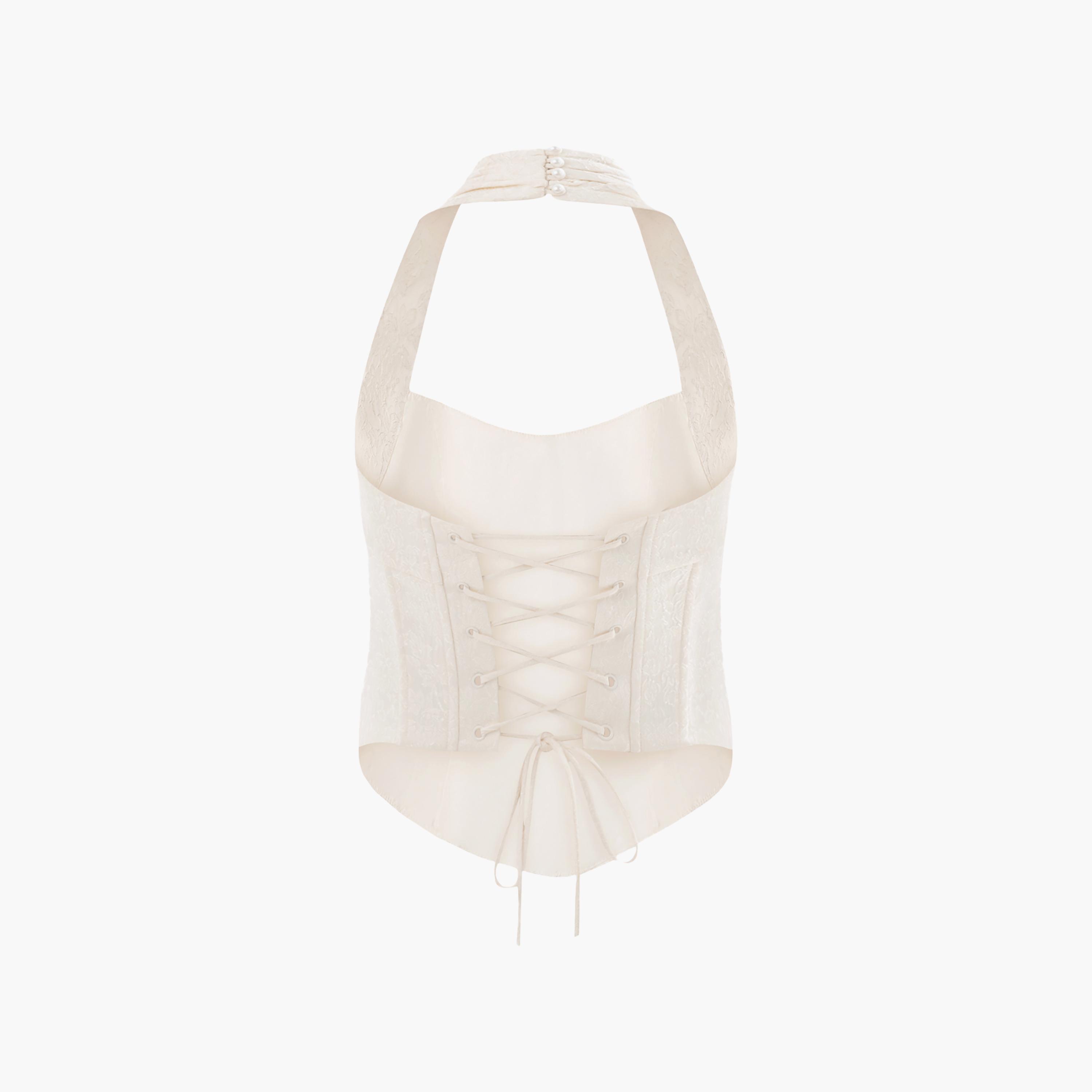 مشد (كورسيه) ستان جاكار بنقشة زهور للنساء باللون الكريمي من ليتشي-women-clothing-lingerie-corsets-image-6