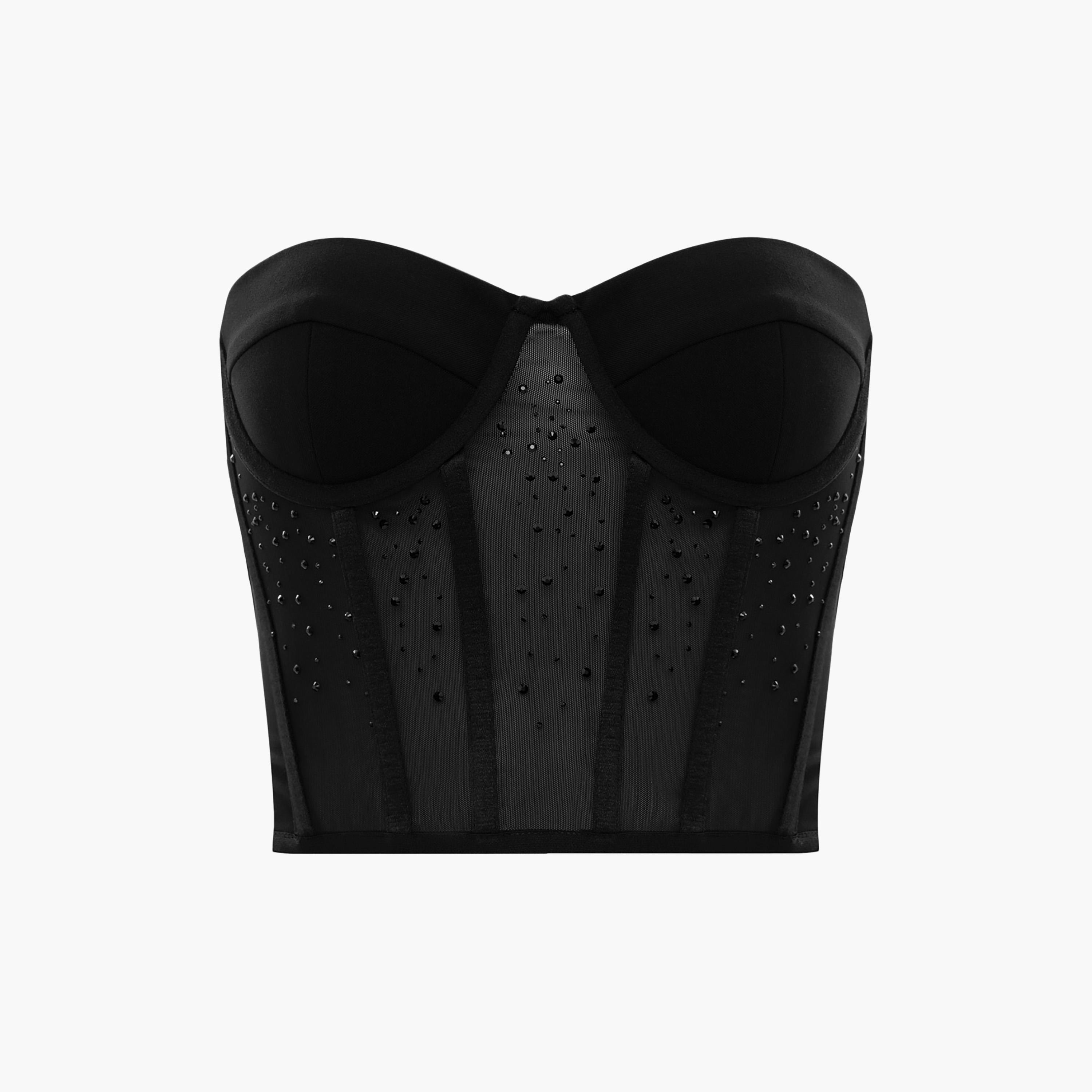مشد (كورسيه) مزين بفصوص معدنية (ستدز) للنساء باللون الأسود من ليتشي-women-clothing-lingerie-corsets-image-5