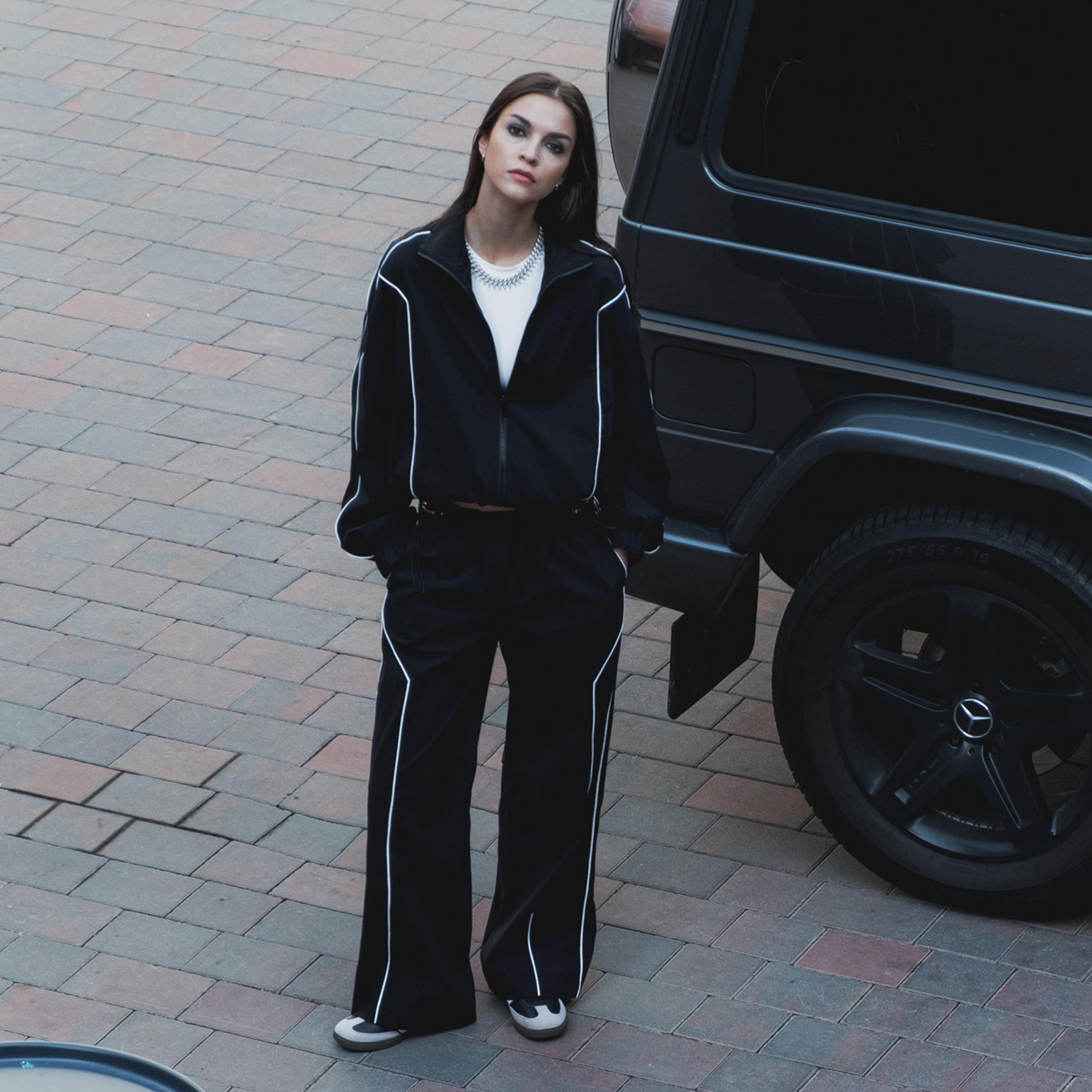 جاكيت واقٍ من الرياح حريمي بياقة مرتفعة وأكمام مسدلة وتفاصيل أشرطة من ليتشي-women-winterwear-coatsandjackets-jackets-image-2
