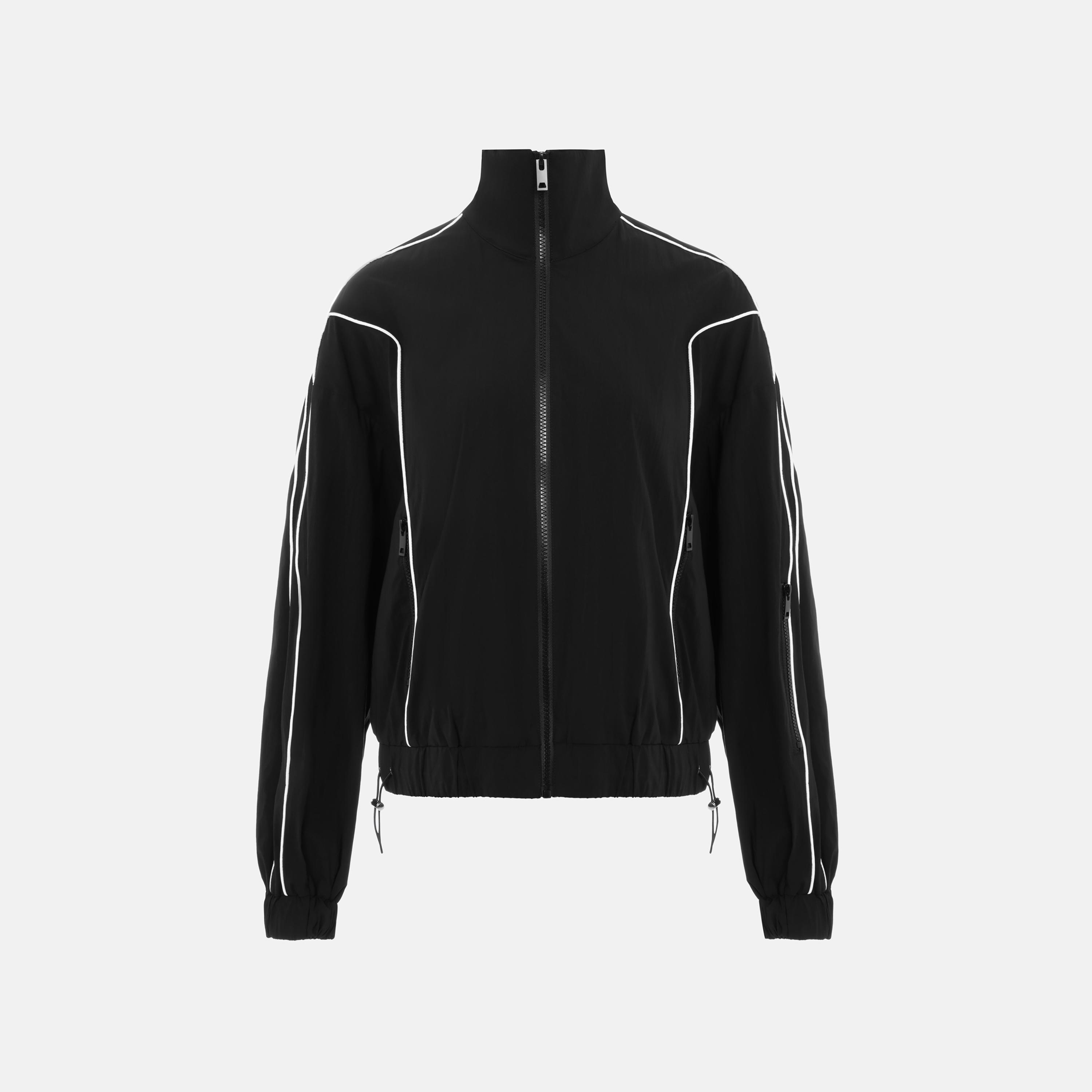 جاكيت واقٍ من الرياح حريمي بياقة مرتفعة وأكمام مسدلة وتفاصيل أشرطة من ليتشي-women-winterwear-coatsandjackets-jackets-image-5