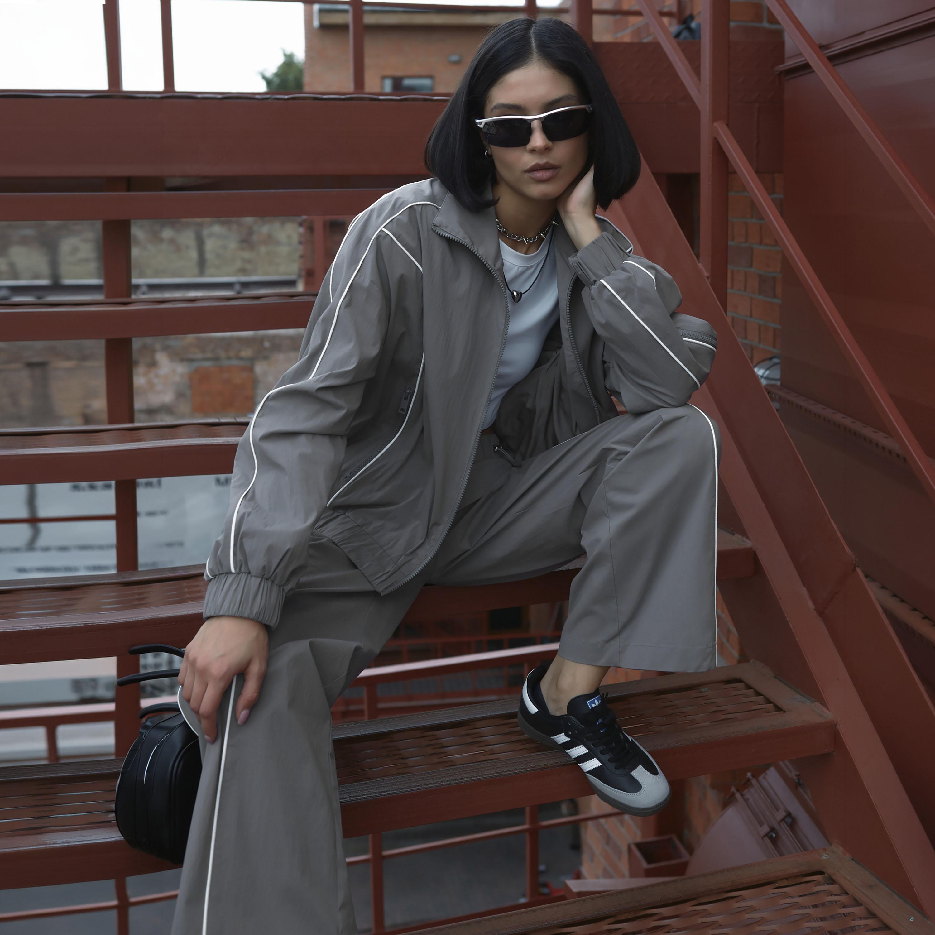 جاكيت واقٍ من الرياح حريمي بياقة مرتفعة وأكمام مسدلة وتفاصيل أشرطة من ليتشي-women-winterwear-coatsandjackets-jackets-image-3