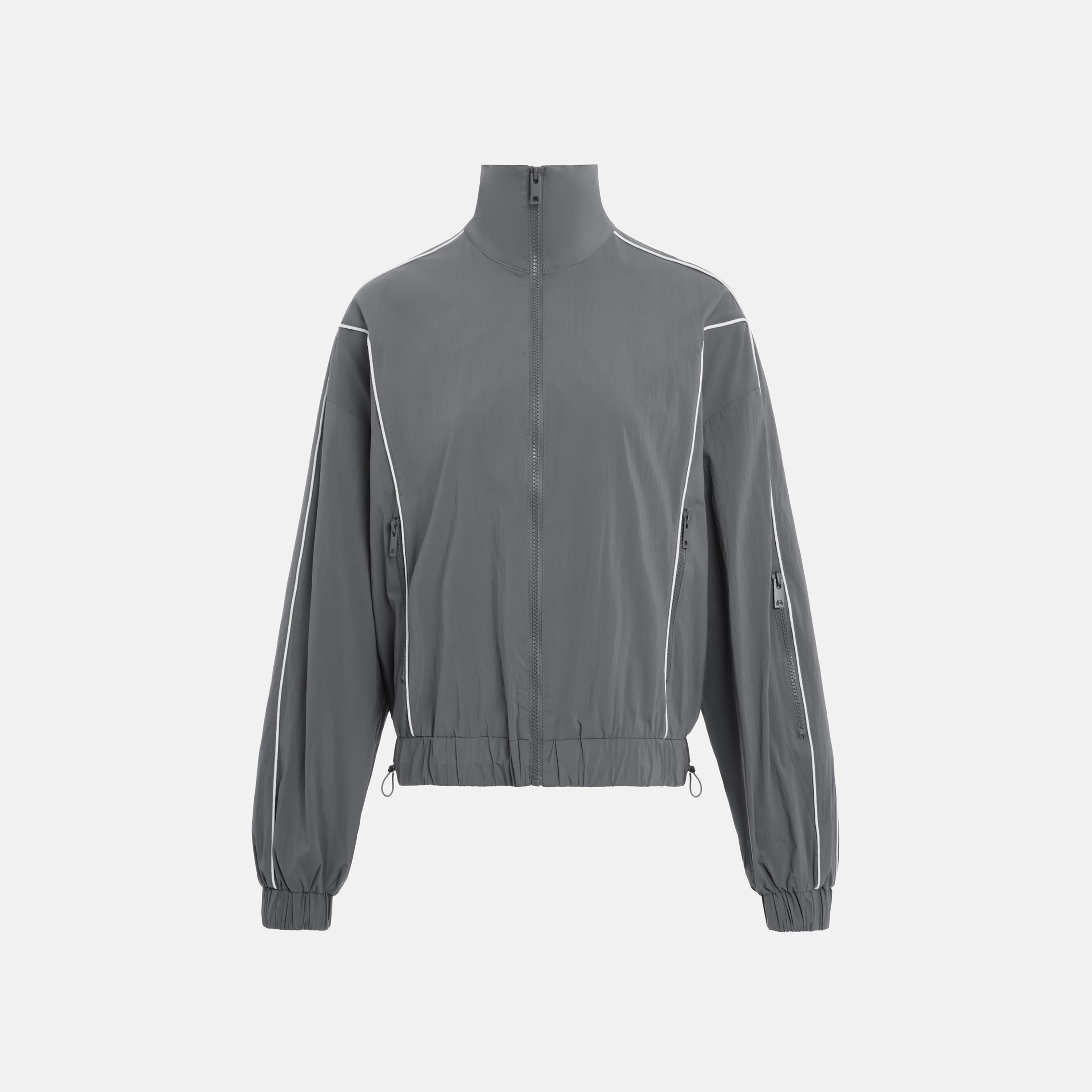 جاكيت واقٍ من الرياح حريمي بياقة مرتفعة وأكمام مسدلة وتفاصيل أشرطة من ليتشي-women-winterwear-coatsandjackets-jackets-image-5