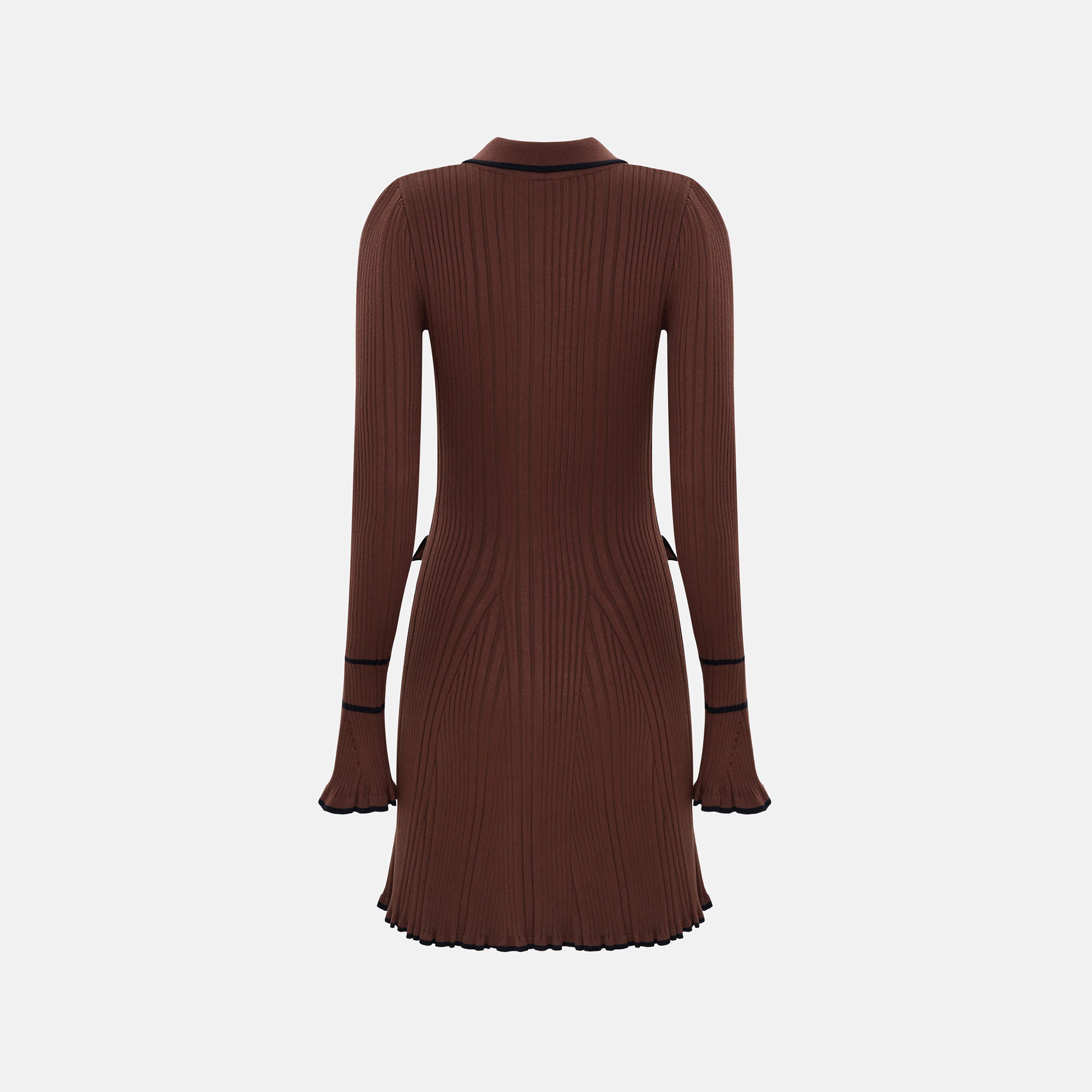Lichi Ribbed Collared Flared Cuff Sheath Women's Mini Dress-women-clothing-dresses-image-6