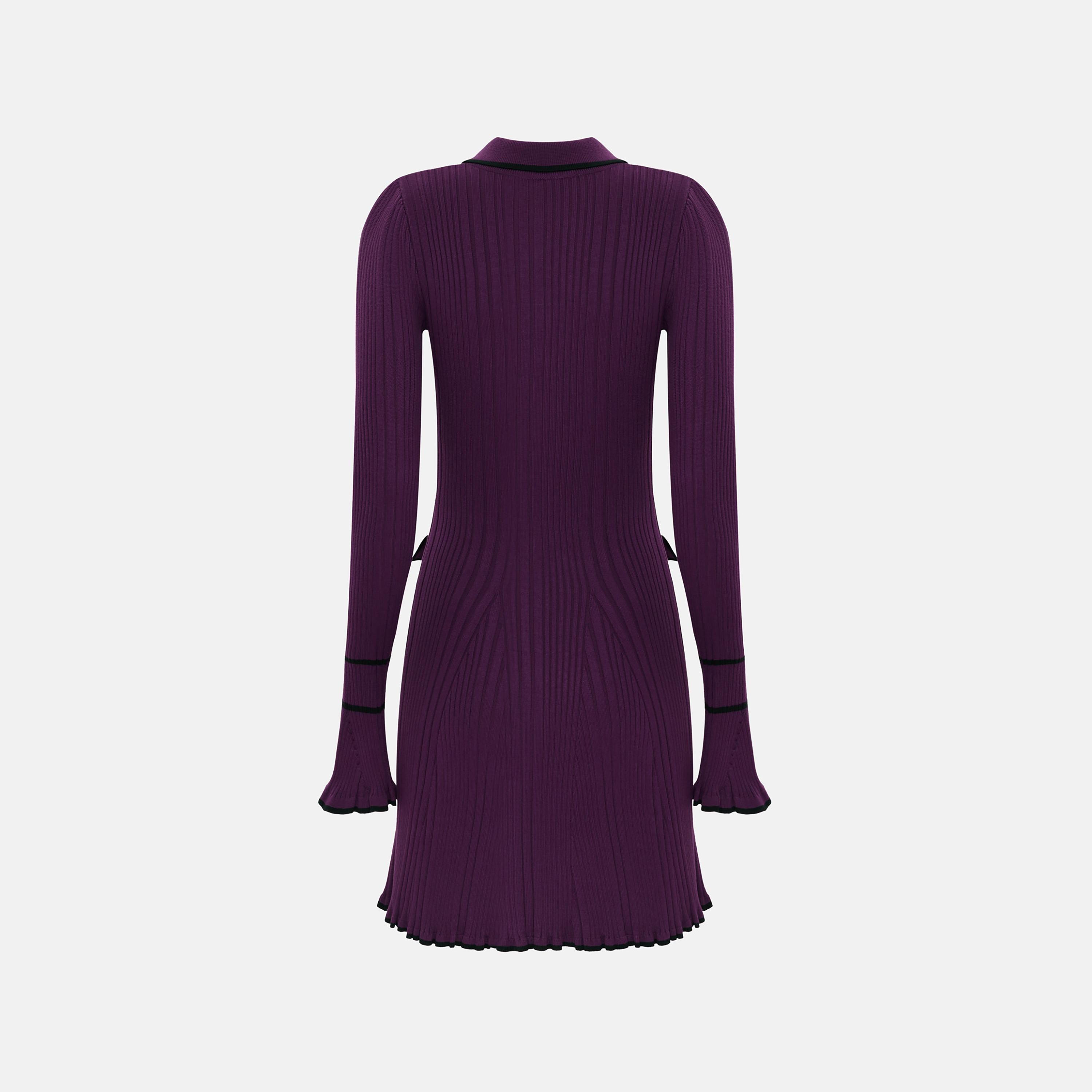 Lichi Ribbed Collared Flared Cuff Sheath Women's Mini Dress-women-clothing-dresses-image-6