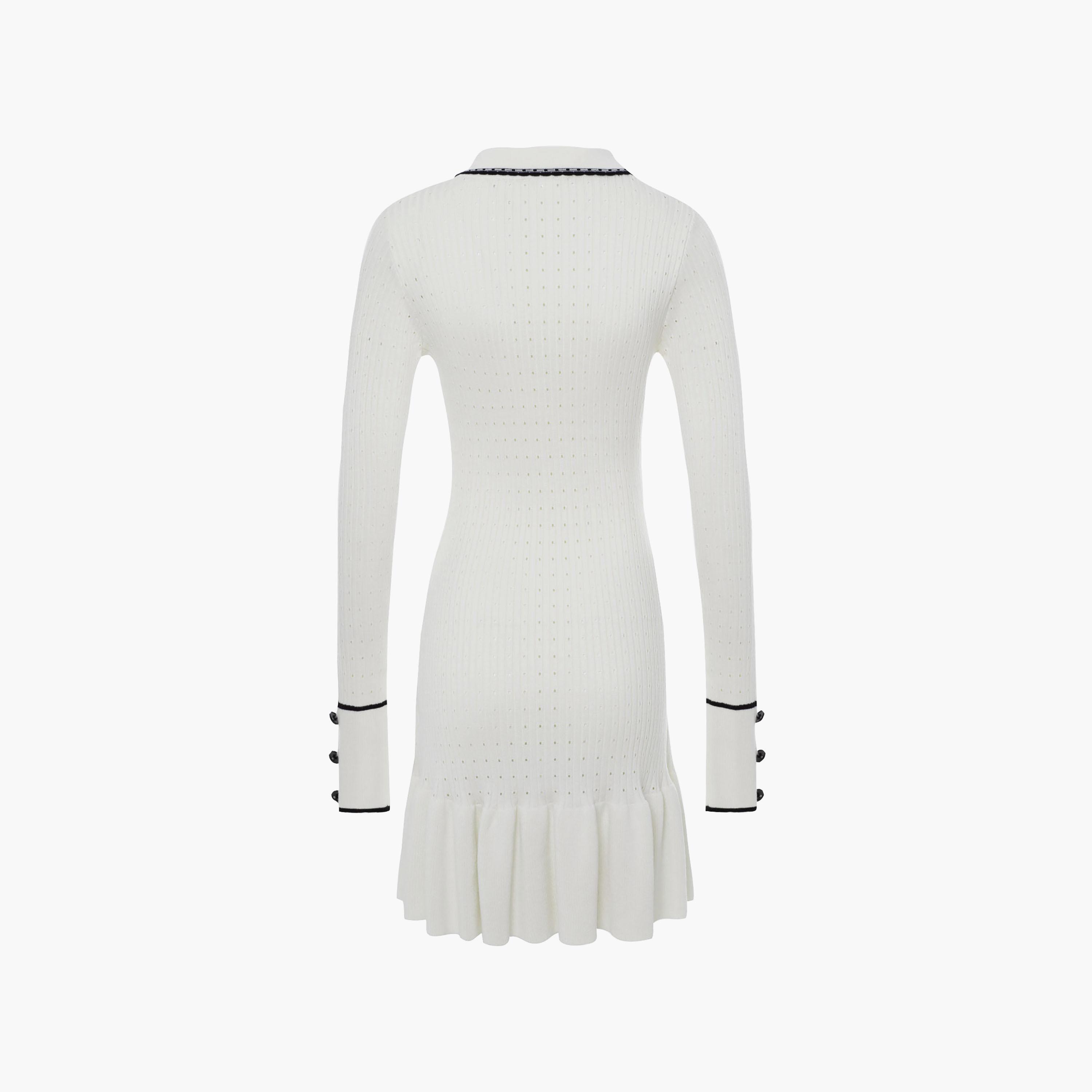 فستان ميني مضلع بياقة وخصر منخفض للنساء باللون الأبيض من ليتشي-women-clothing-dresses-image-6
