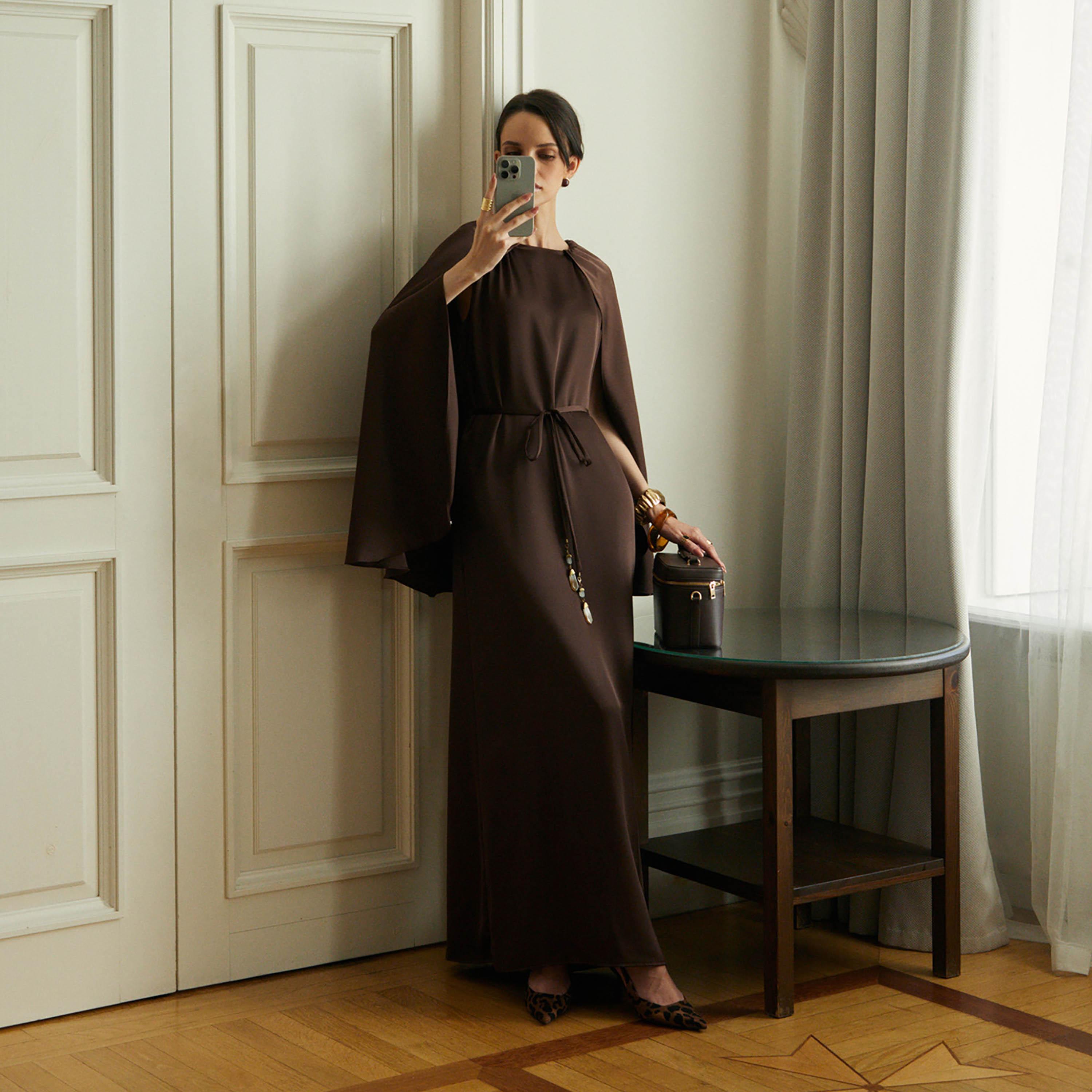 Lichi Satin Straight Women's Maxi Dress with Overlay-women-clothing-dresses-image-1