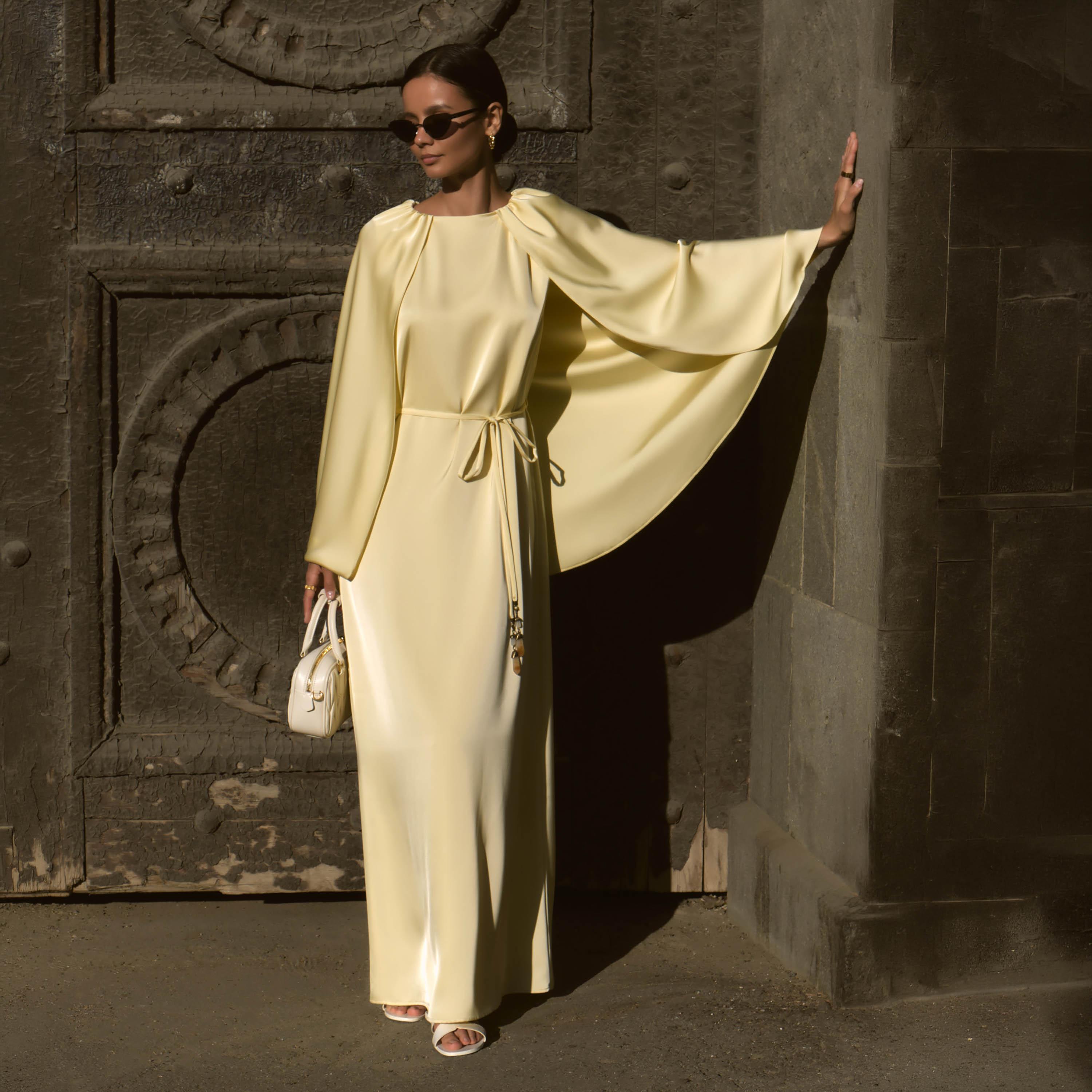Lichi Satin Straight Women's Maxi Dress with Overlay-women-clothing-dresses-image-1