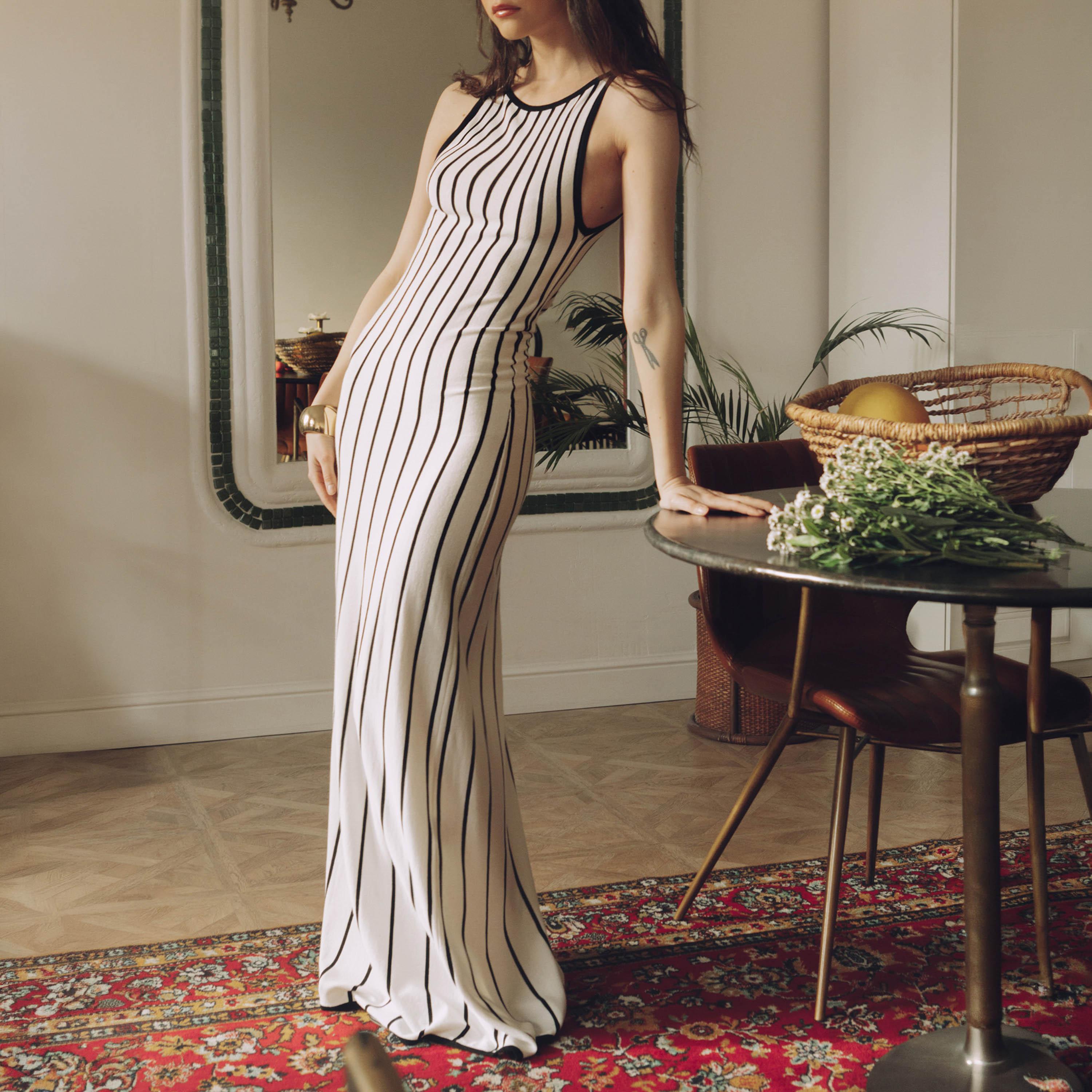 Lichi White Striped Jersey Column Women's Maxi Dress-women-clothing-dresses-image-3