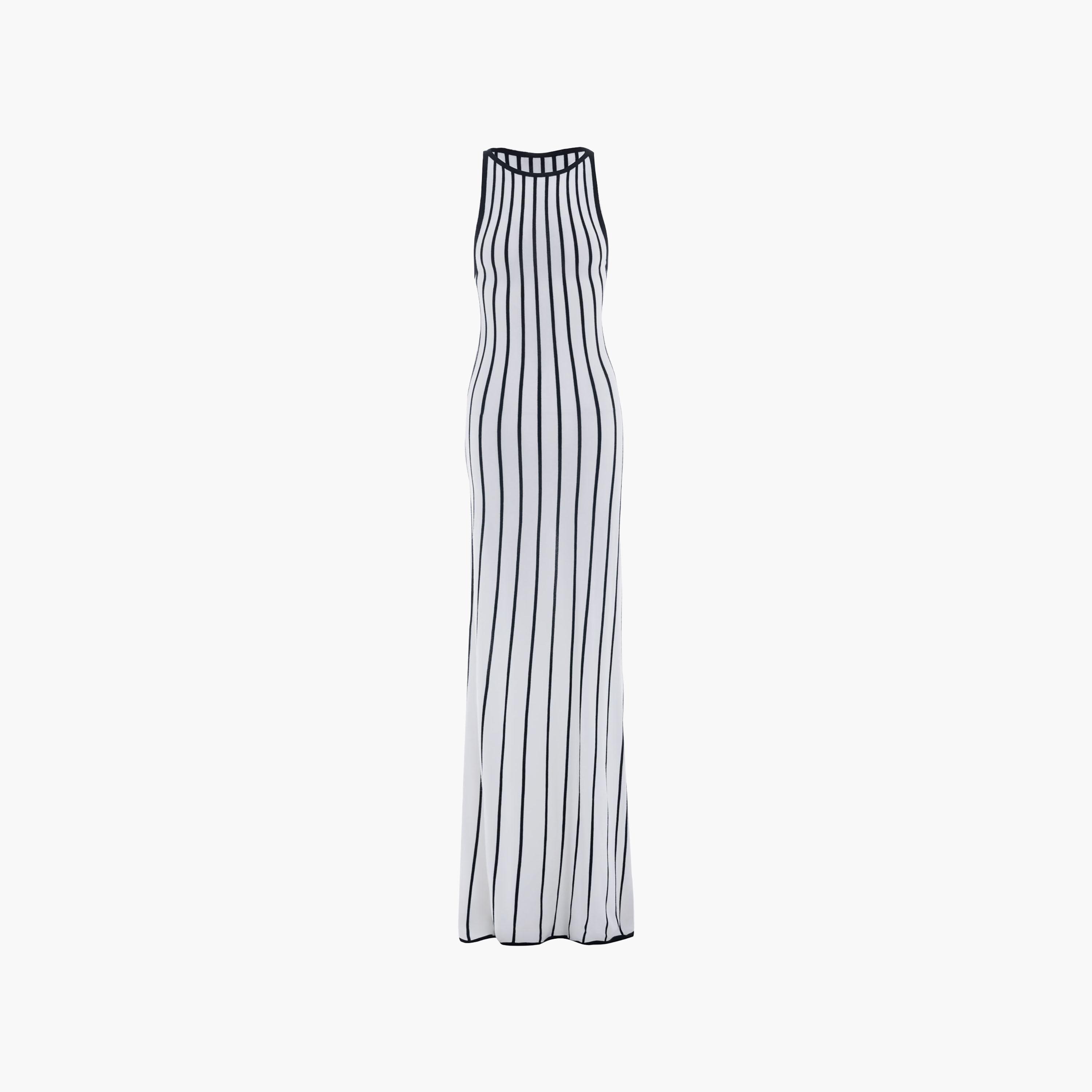 Lichi White Striped Jersey Column Women's Maxi Dress-women-clothing-dresses-image-5