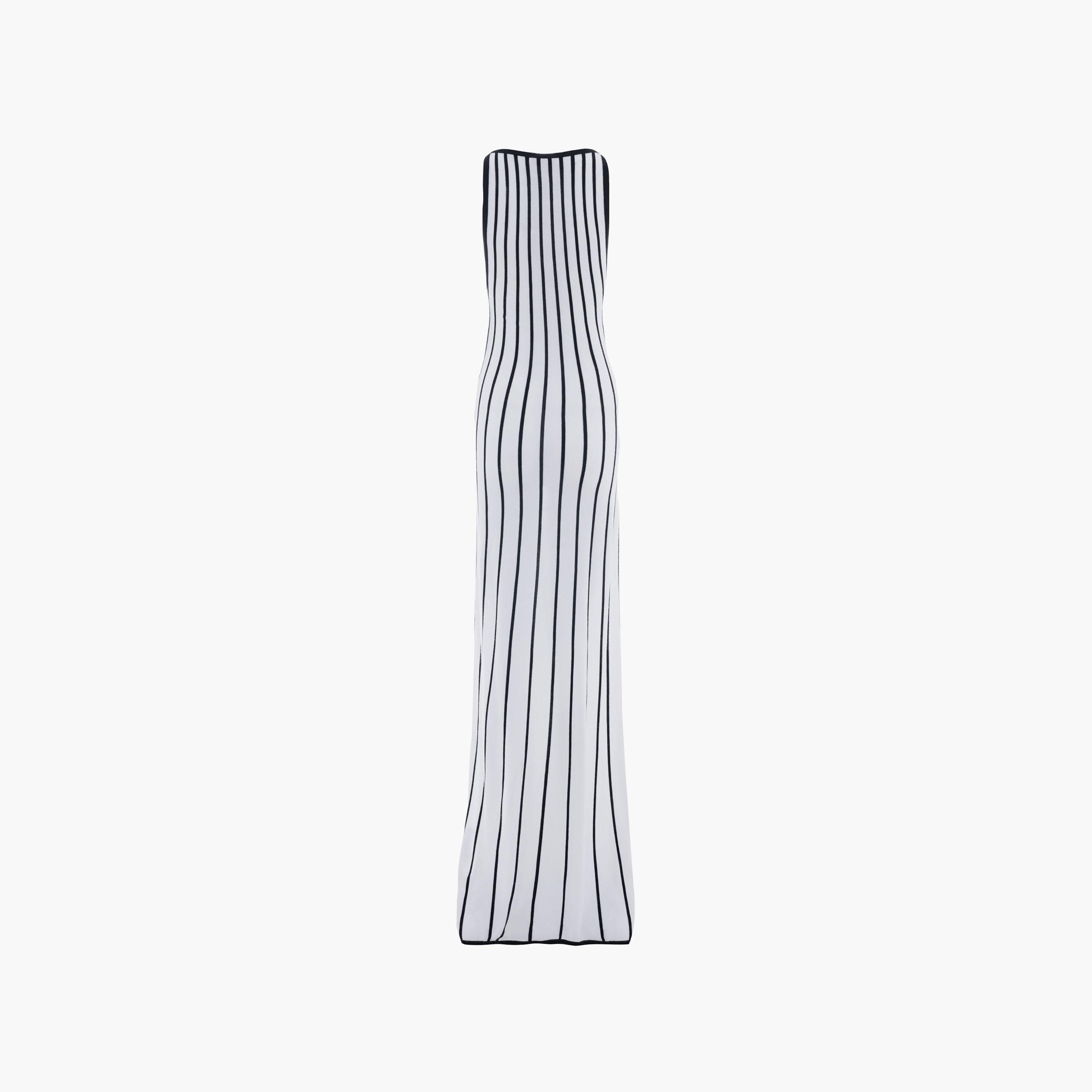 Lichi White Striped Jersey Column Women's Maxi Dress-women-clothing-dresses-image-6