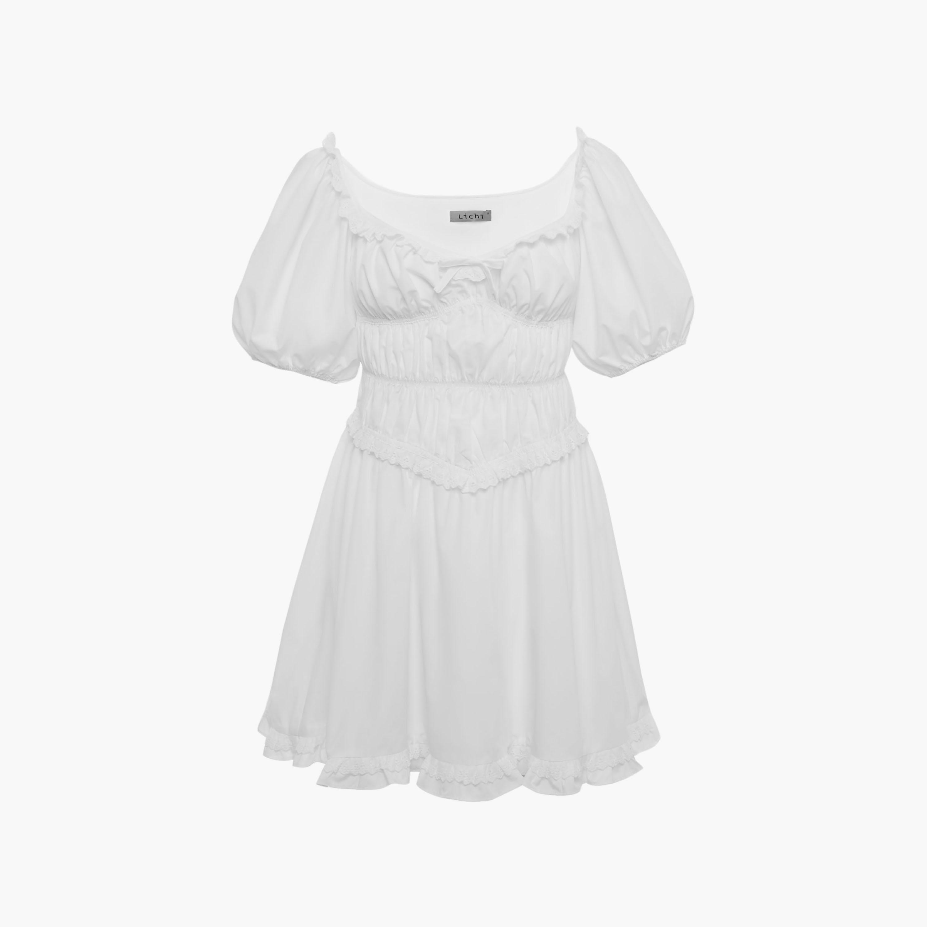 فستان قصير (ميني) كلوش بفتحة رقبة قلب وأكمام منفوخة للنساء من ليتشي-women-clothing-dresses-image-5