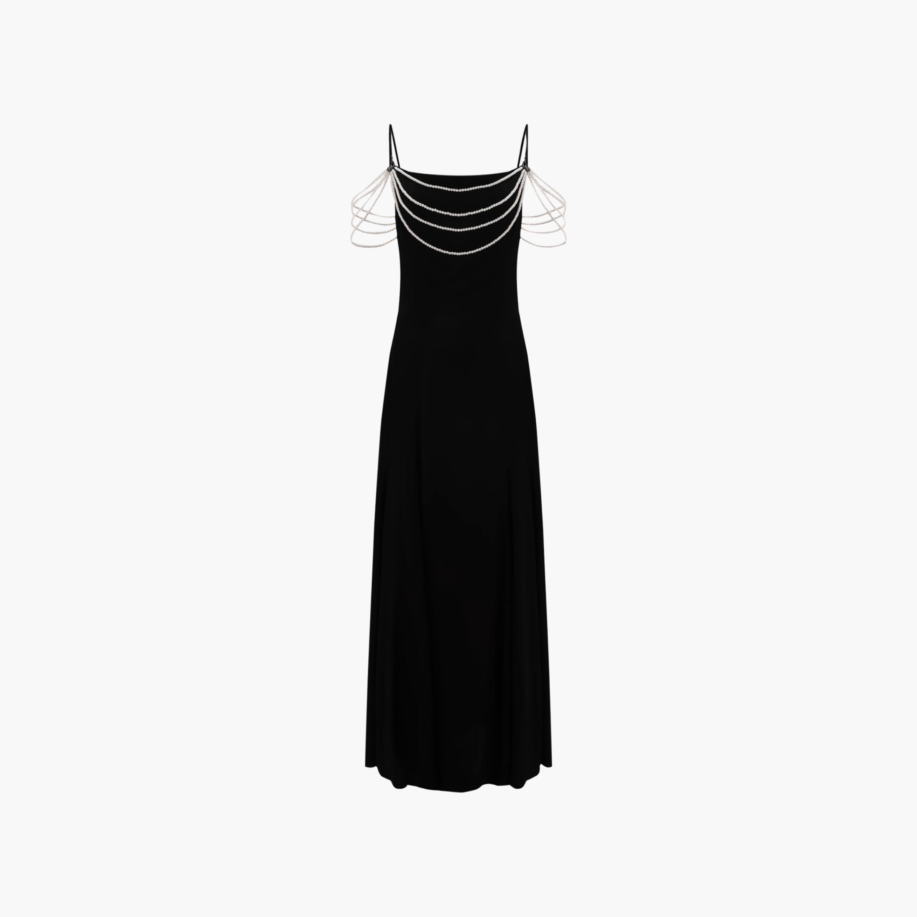 فستان سهرة ماكسي بحمالات كتف مزينة باللؤلؤ للنساء من ليتشي-women-clothing-dresses-image-5