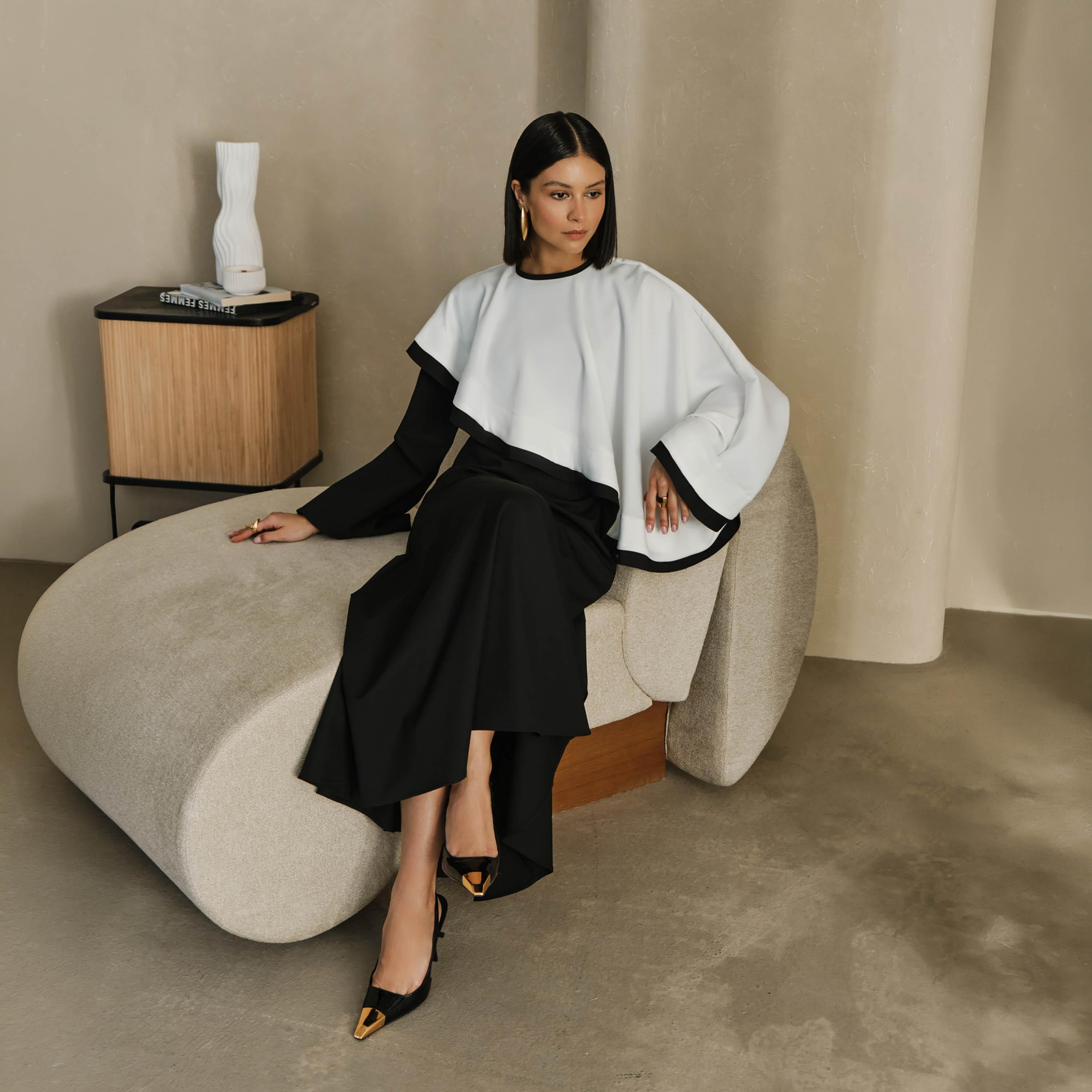 فستان سهرة ماكسي بنمط ألوان متباينة مع كيب للنساء من ليتشي-women-clothing-dresses-image-2
