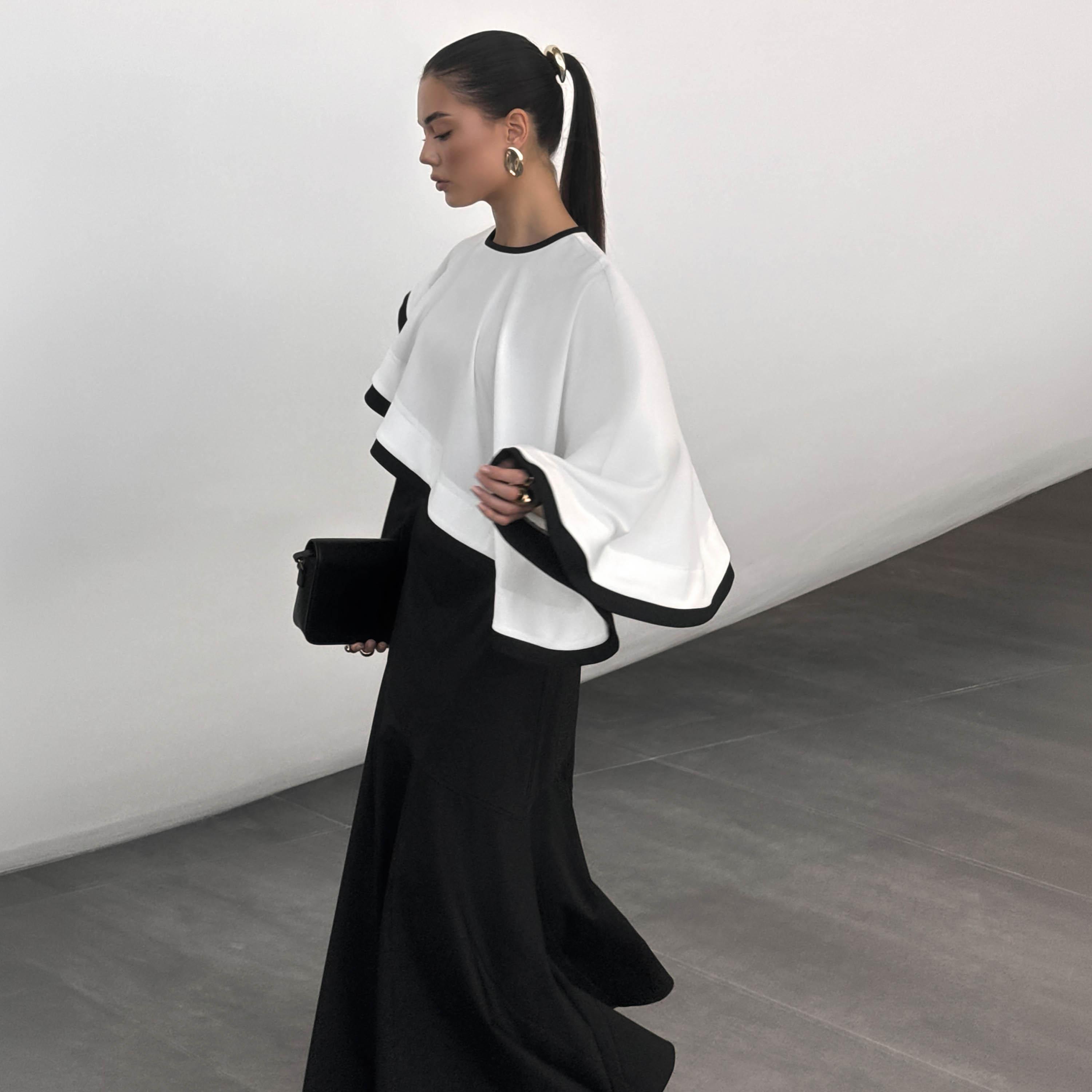 فستان سهرة ماكسي بنمط ألوان متباينة مع كيب للنساء من ليتشي-women-clothing-dresses-image-3