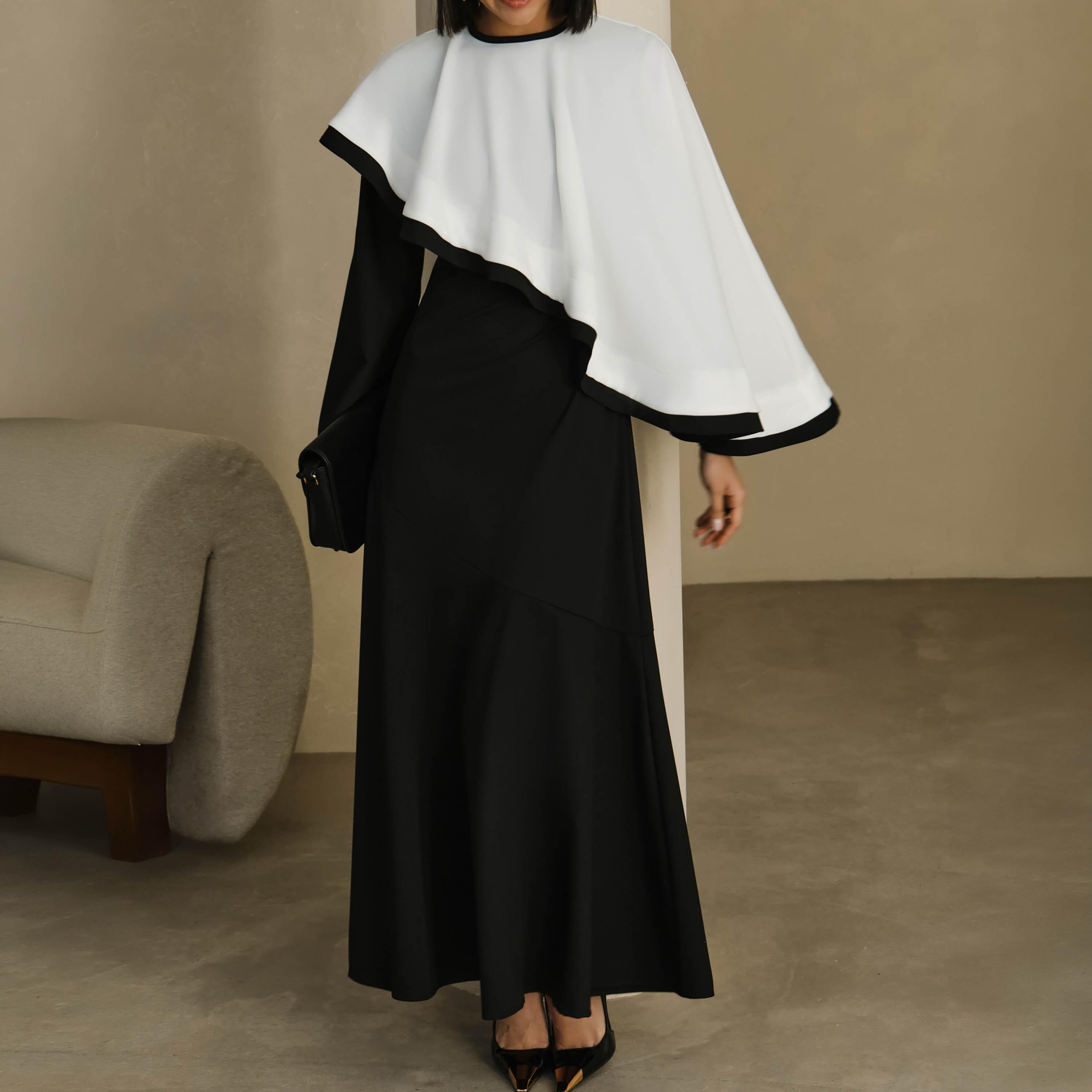 فستان سهرة ماكسي بنمط ألوان متباينة مع كيب للنساء من ليتشي-women-clothing-dresses-image-4