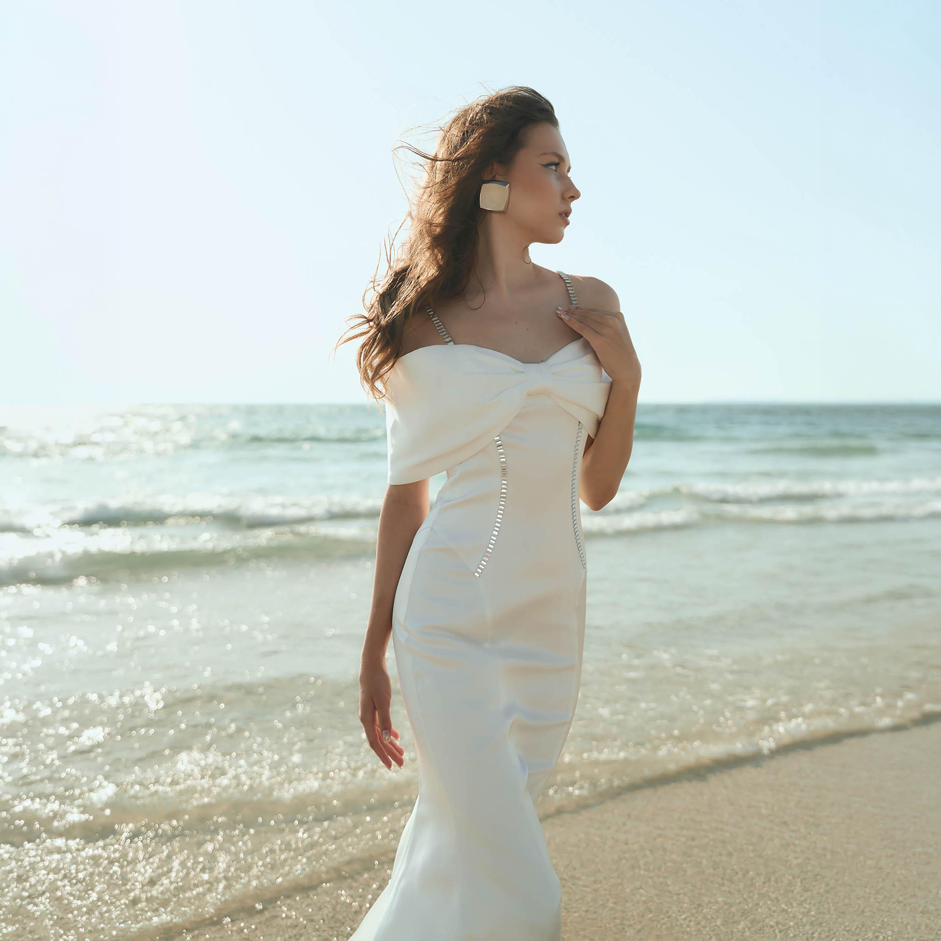 فستان سهرة ماكسي واسع من الأسفل (ترامبيت) ستان بأكتاف باردة من ليتشي-women-clothing-dresses-image-1