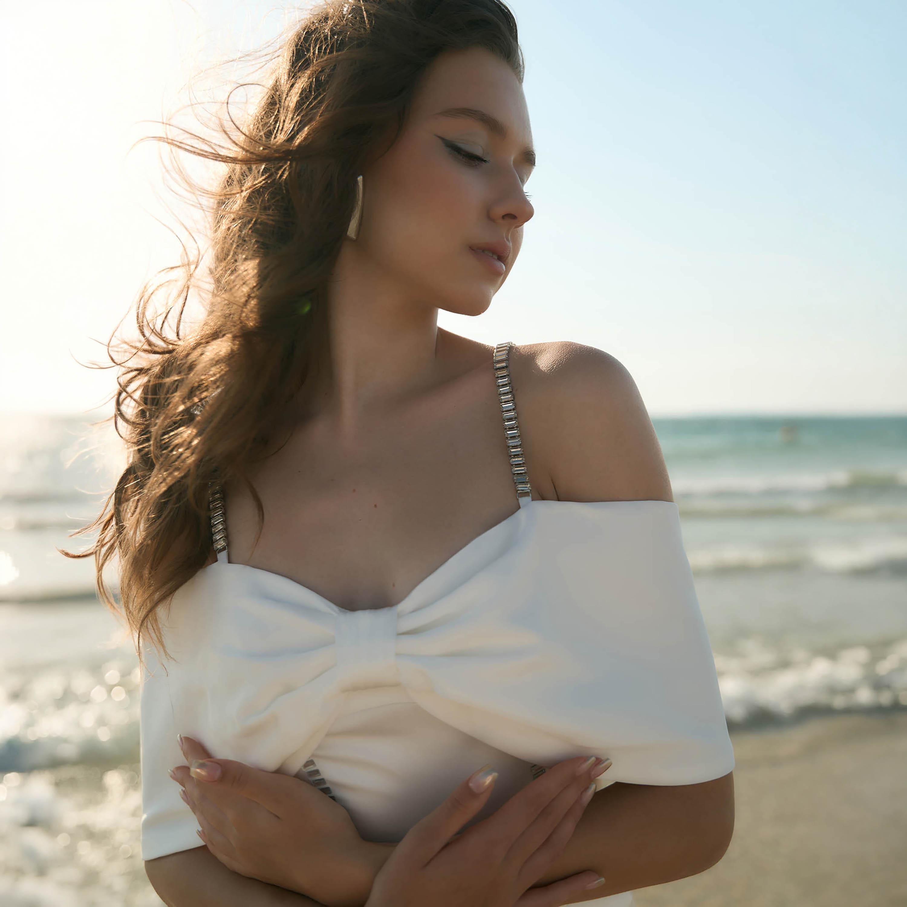 فستان سهرة ماكسي واسع من الأسفل (ترامبيت) ستان بأكتاف باردة من ليتشي-women-clothing-dresses-image-3