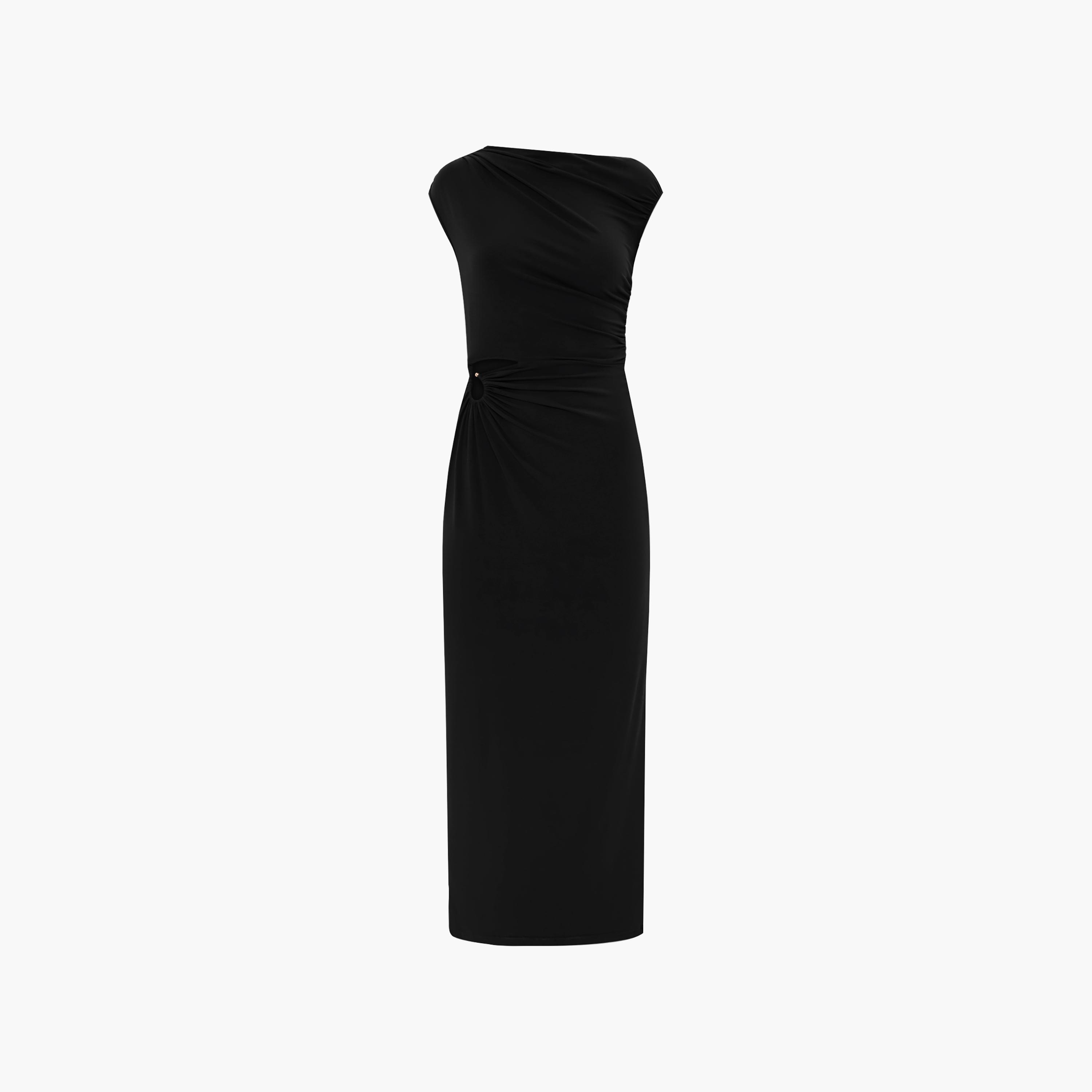 Lichi Black Jersey One-Shoulder Column Women's Maxi Dress-women-clothing-dresses-image-5