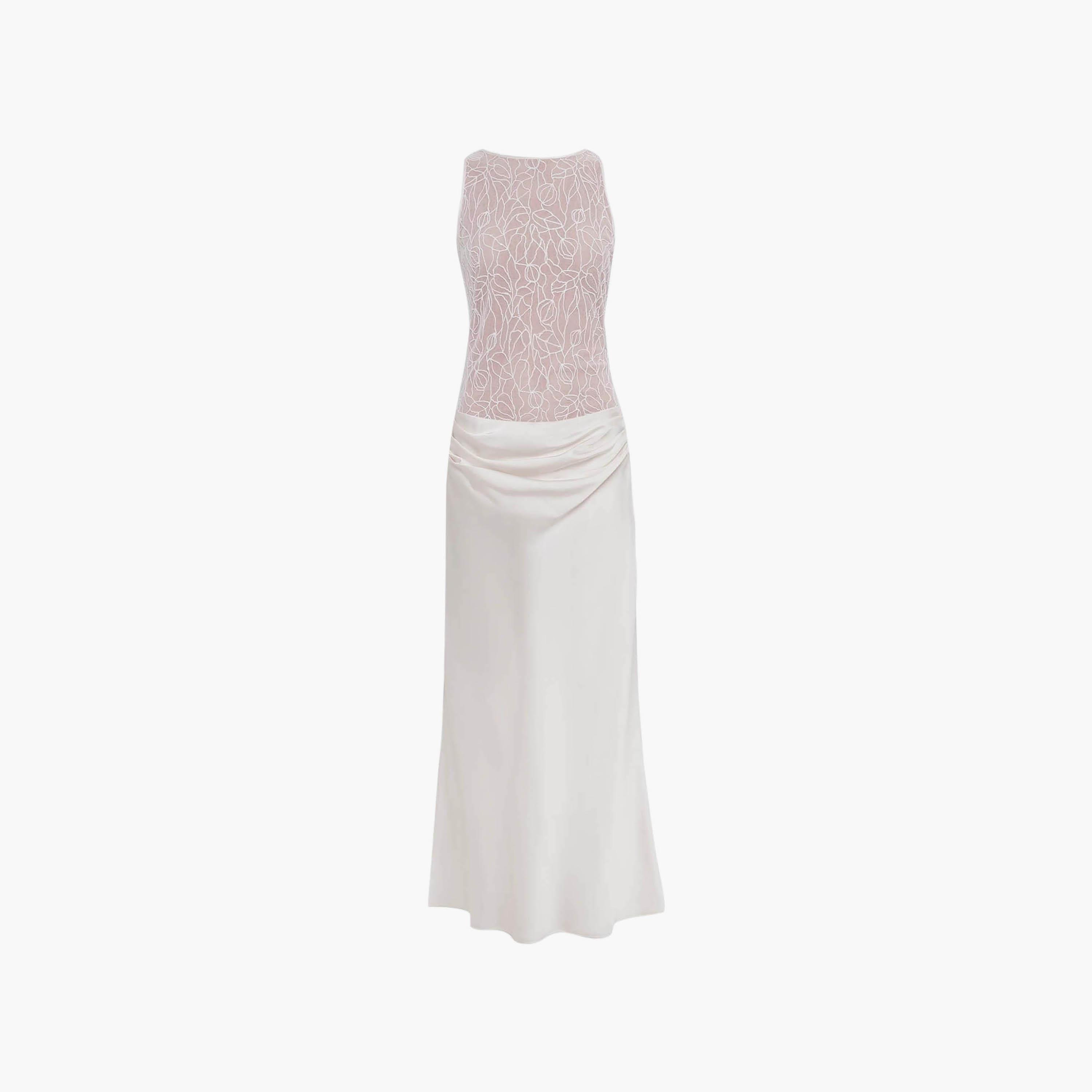 فستان ماكسي مستقيم (عمودي) ستان بنمط ألوان متباينة للنساء من ليتشي-women-clothing-dresses-image-5
