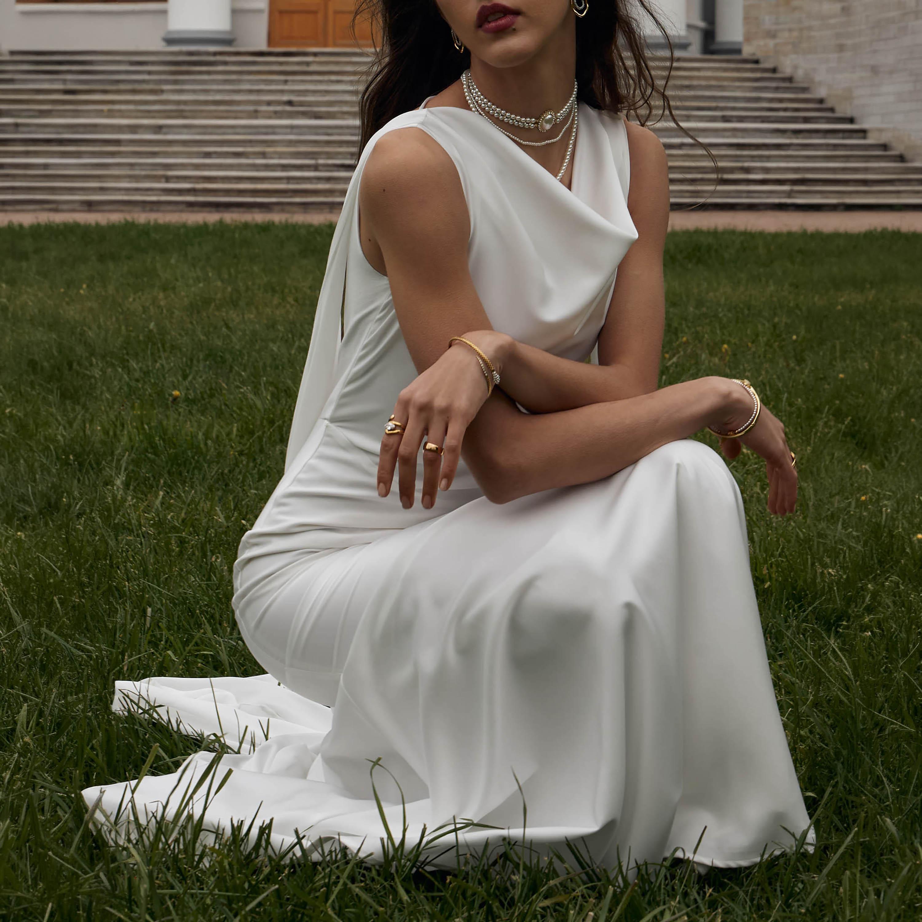 فستان سهرة ماكسي واسع من الأسفل (ترامبيت) ستان بياقة منسدلة من ليتشي-women-clothing-dresses-image-3
