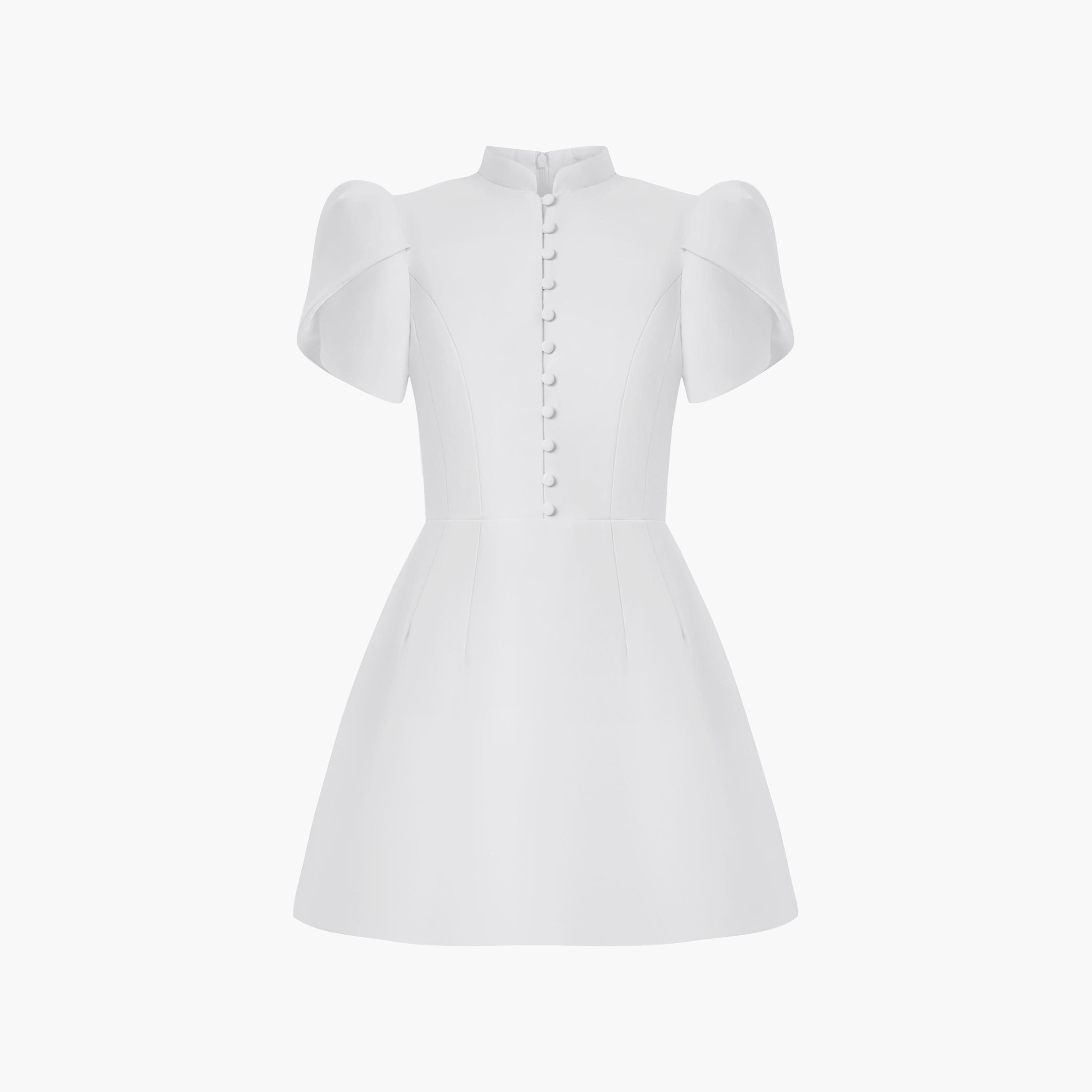 Lichi Mandarin Collar Puff Sleeves Women's Mini Dress-women-clothing-dresses-image-4