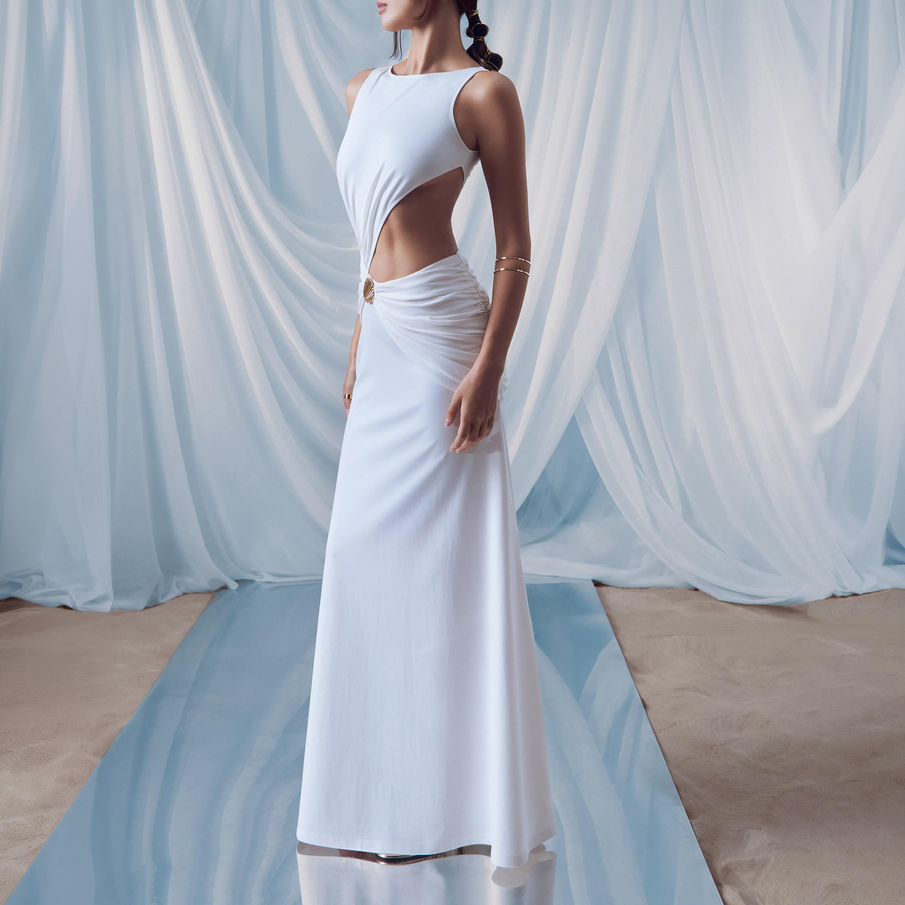 فستان سهرة ماكسي مستقيم (عمودي) بتفاصيل درابيه للنساء من ليتشي-women-clothing-dresses-image-3
